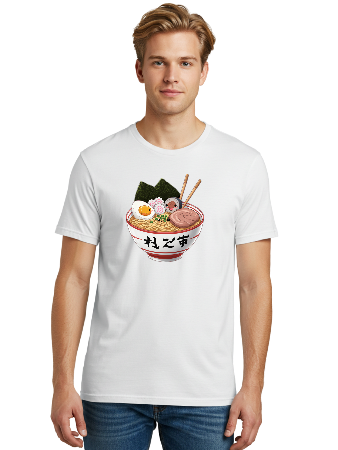 Ramen-4 Men'S Graphic Tee, 100% Cotton, Comfortable Casual Summer Wear, Machine Washable, Steaming Hot Ramen, Delicious Asian Noodle Soup, Appetizing Meal, Japanese Cuisine, Savory Flavors, Tasty Ingredients, Cartoon Style, Cute Food, Noodles, Bab284