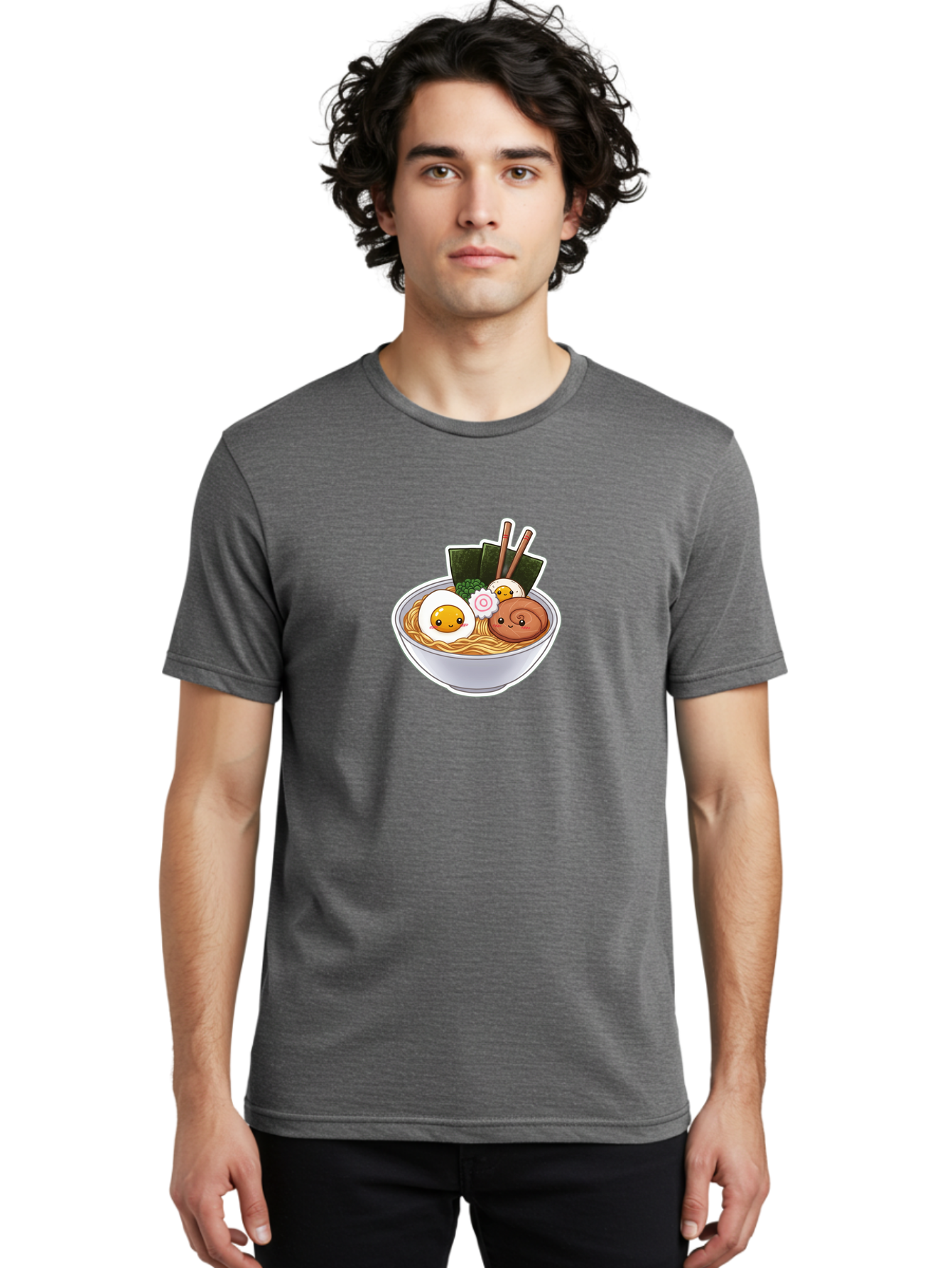Ramen-5 Men'S Graphic Tee, 100% Cotton, Comfortable Casual Summer Wear, Machine Washable, Ramen Noodles, Cartoon Egg, Boiled Egg, Smiling Egg, Seaweed, Chopsticks, Cartoon Ramen, Japanese Food, Animated Meal, Noodle Soup Bab285