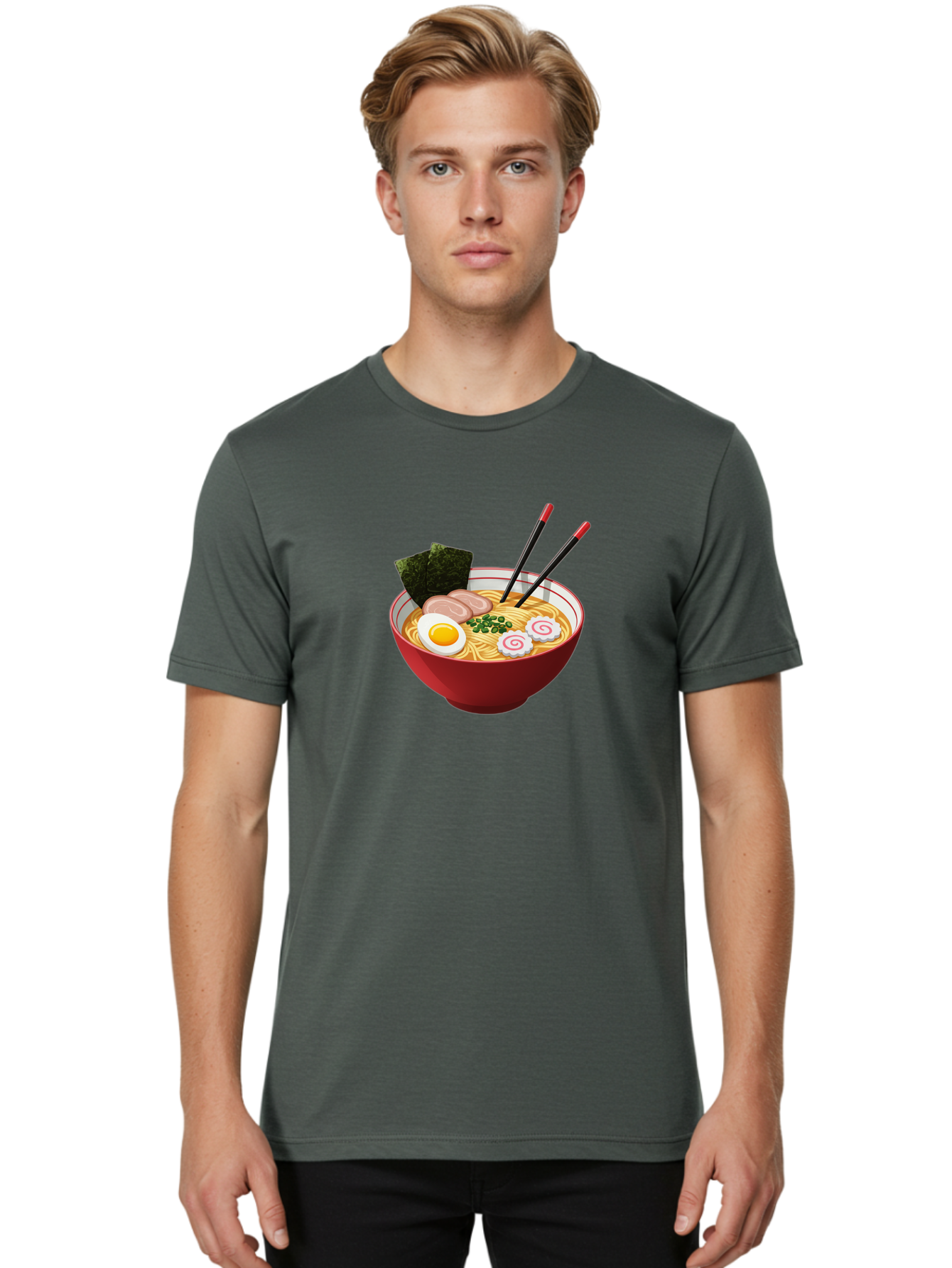 Ramen-6 Men'S Graphic Tee, 100% Cotton, Comfortable Casual Summer Wear, Machine Washable, Steaming Hot Ramen, Japanese Cuisine, Noodle Soup, Boiled Egg, Sliced Pork, Green Onions, Seaweed, Chopsticks, Savory Broth, Comforting Meal, Bab286