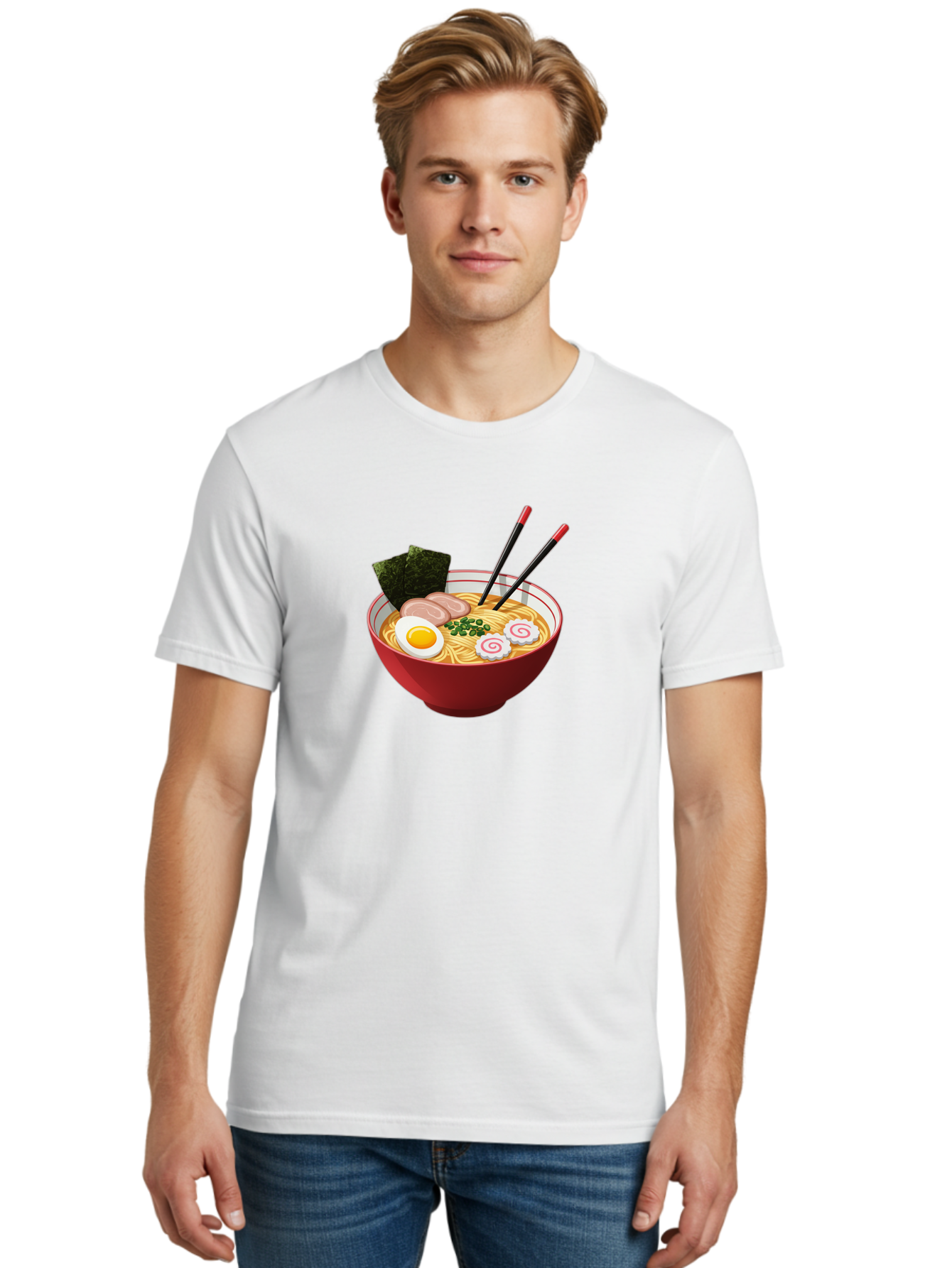 Ramen-6 Men'S Graphic Tee, 100% Cotton, Comfortable Casual Summer Wear, Machine Washable, Steaming Hot Ramen, Japanese Cuisine, Noodle Soup, Boiled Egg, Sliced Pork, Green Onions, Seaweed, Chopsticks, Savory Broth, Comforting Meal, Bab286