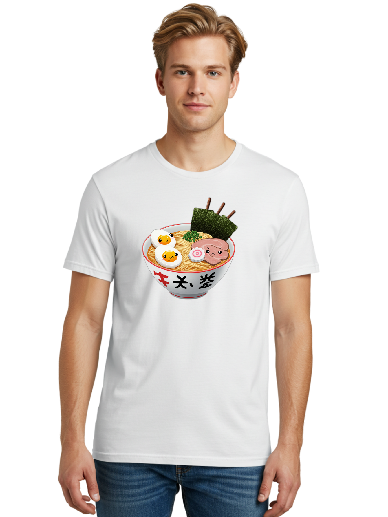 Ramen-7 Men'S Graphic Tee, 100% Cotton, Comfortable Casual Summer Wear, Machine Washable, Steaming Hot Ramen, Boiled Egg, Sliced Pork, Green Onions, Fish Cake, Seaweed, Asian Cuisine, Noodle Soup, Savory Flavors, Japanese Food Bab287