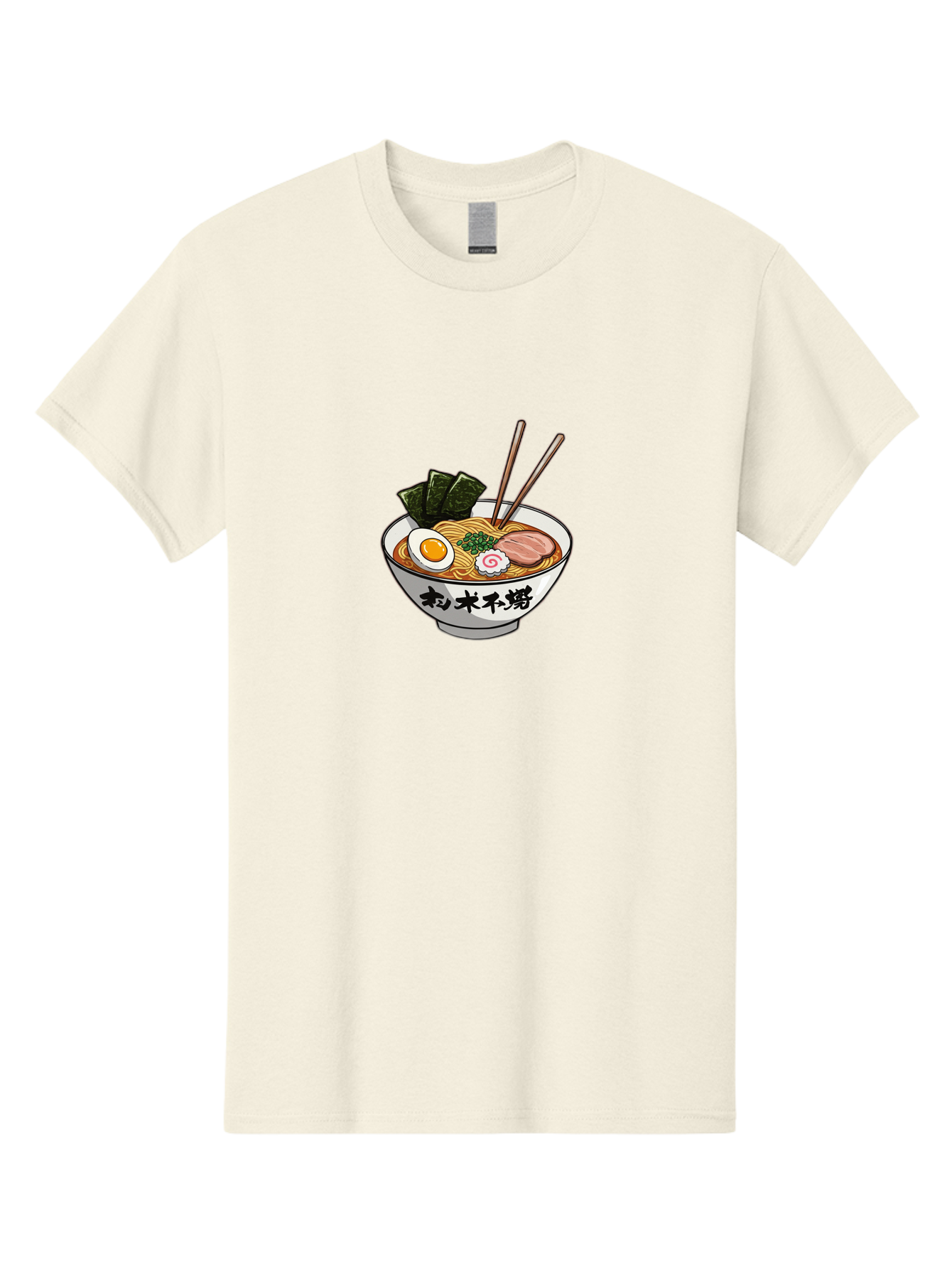 Ramen-8 Men'S Graphic Tee, 100% Cotton, Comfortable Casual Summer Wear, Machine Washable, Steaming Bowl Of Ramen, Boiled Egg, Pork Slice, Seaweed, Green Onions, Spiral Fish Cake, Chopsticks, Black Kanji On Bowl, Japanese Cuisine, Savory Broth, Bab288