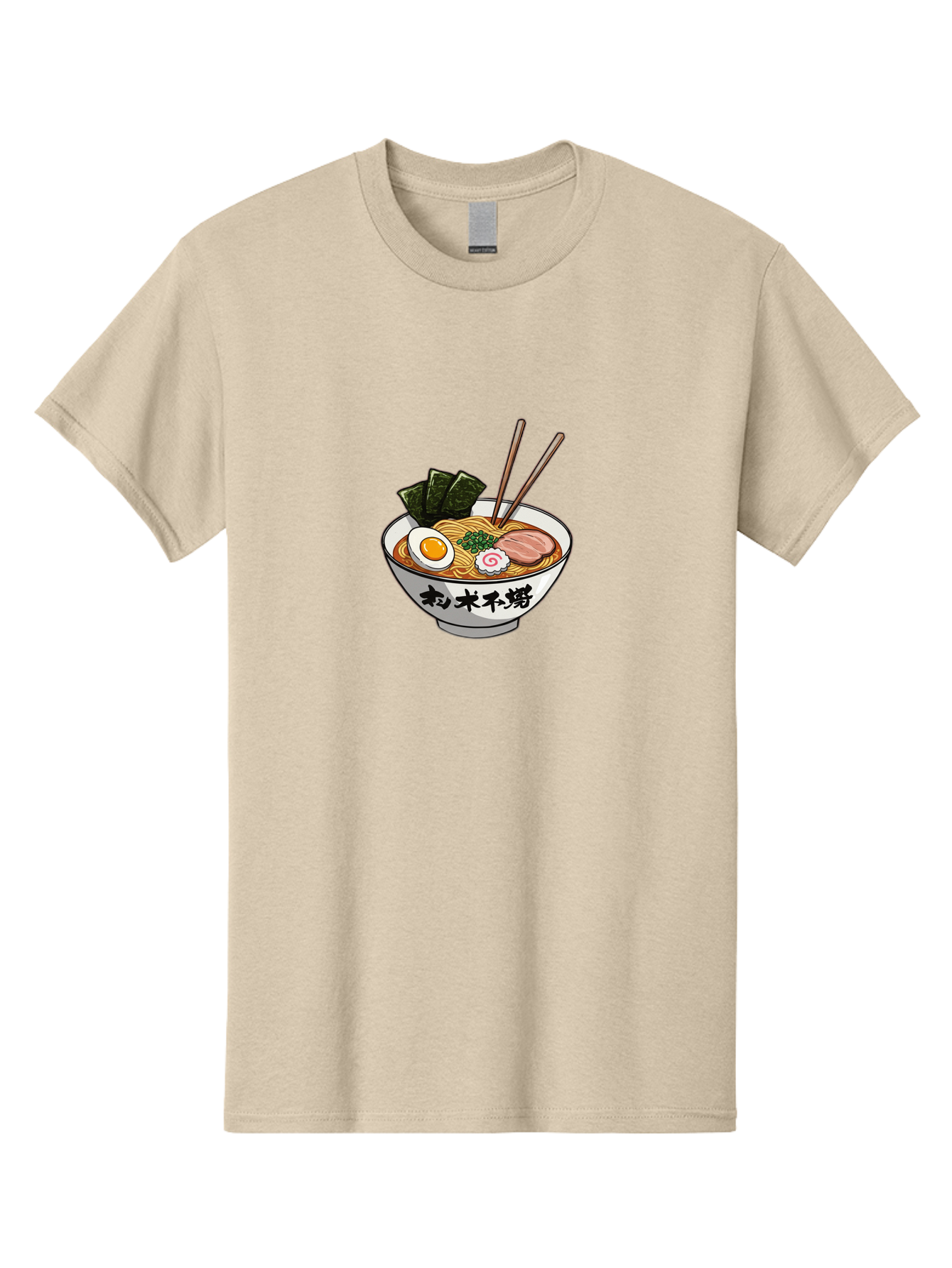 Ramen-8 Men'S Graphic Tee, 100% Cotton, Comfortable Casual Summer Wear, Machine Washable, Steaming Bowl Of Ramen, Boiled Egg, Pork Slice, Seaweed, Green Onions, Spiral Fish Cake, Chopsticks, Black Kanji On Bowl, Japanese Cuisine, Savory Broth, Bab288