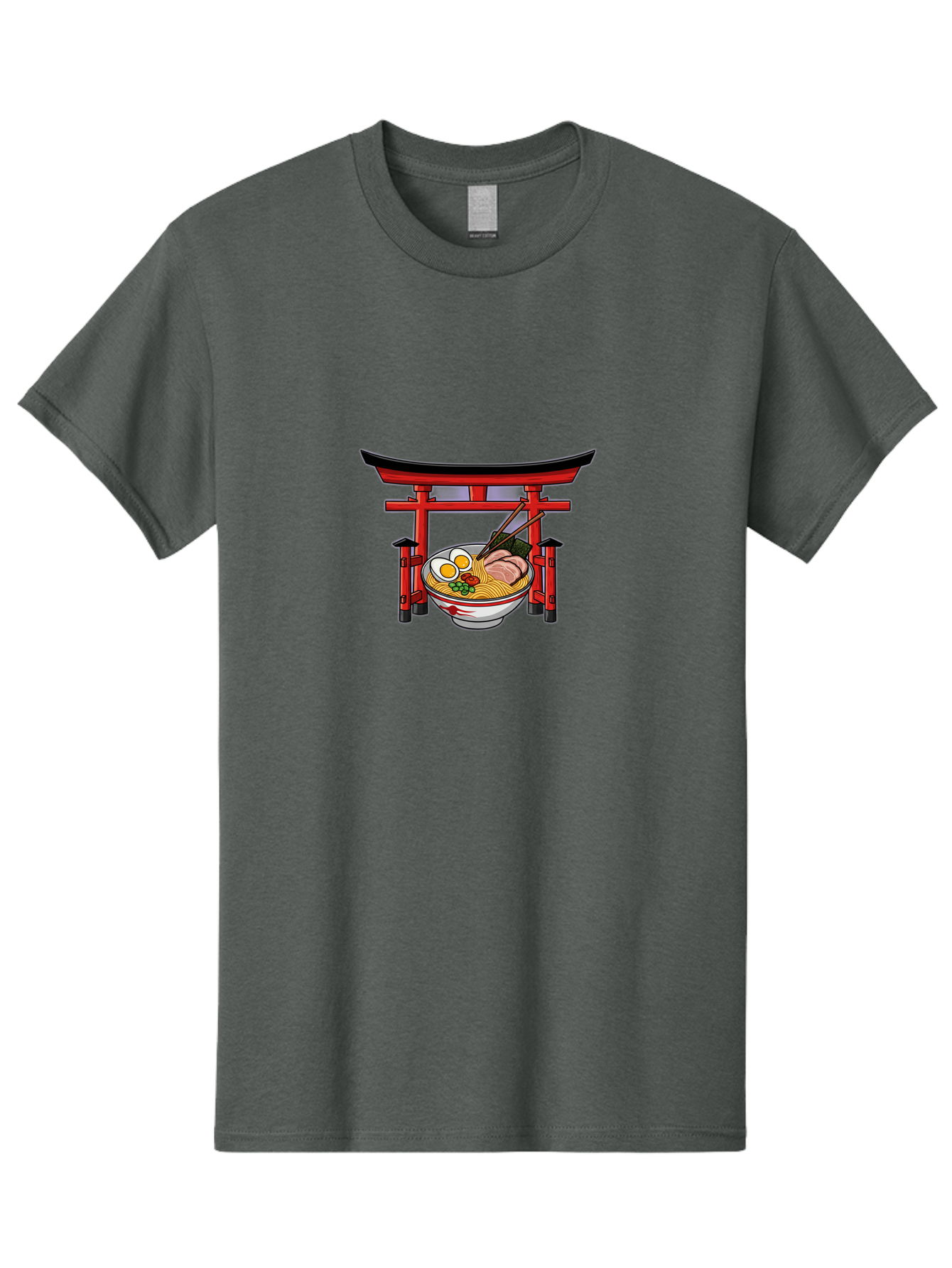 Ramen-And-Torii-Gate Men'S Graphic Tee, 100% Cotton, Comfortable Casual Summer Wear, Machine Washable, Japanese Ramen, Delicious Noodles, Savory Pork, Soft Boiled Egg, Torii Gate, Japanese Culture, Traditional Food, Asian Cuisine, Noodle Soup Bab290