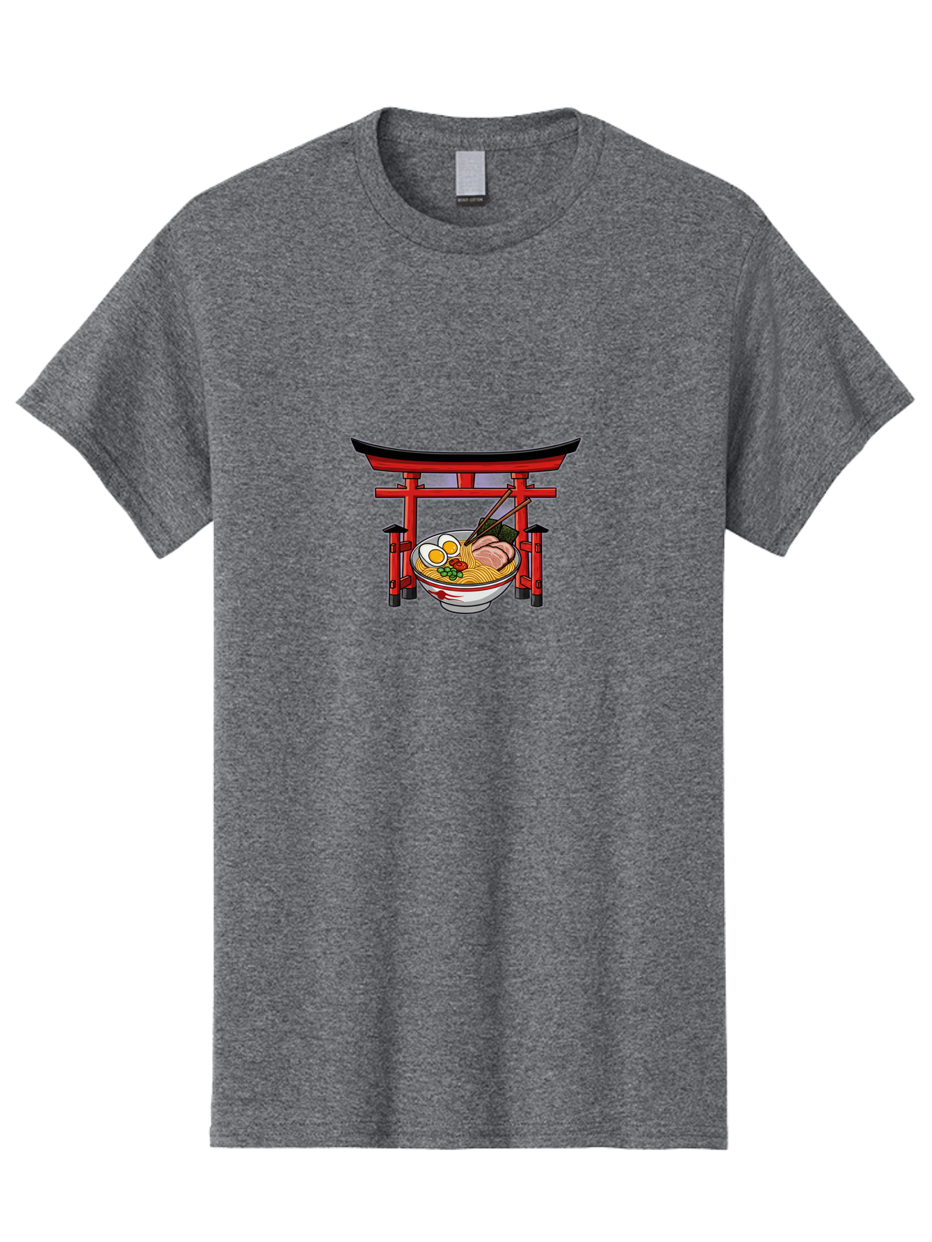 Ramen-And-Torii-Gate Men'S Graphic Tee, 100% Cotton, Comfortable Casual Summer Wear, Machine Washable, Japanese Ramen, Delicious Noodles, Savory Pork, Soft Boiled Egg, Torii Gate, Japanese Culture, Traditional Food, Asian Cuisine, Noodle Soup Bab290