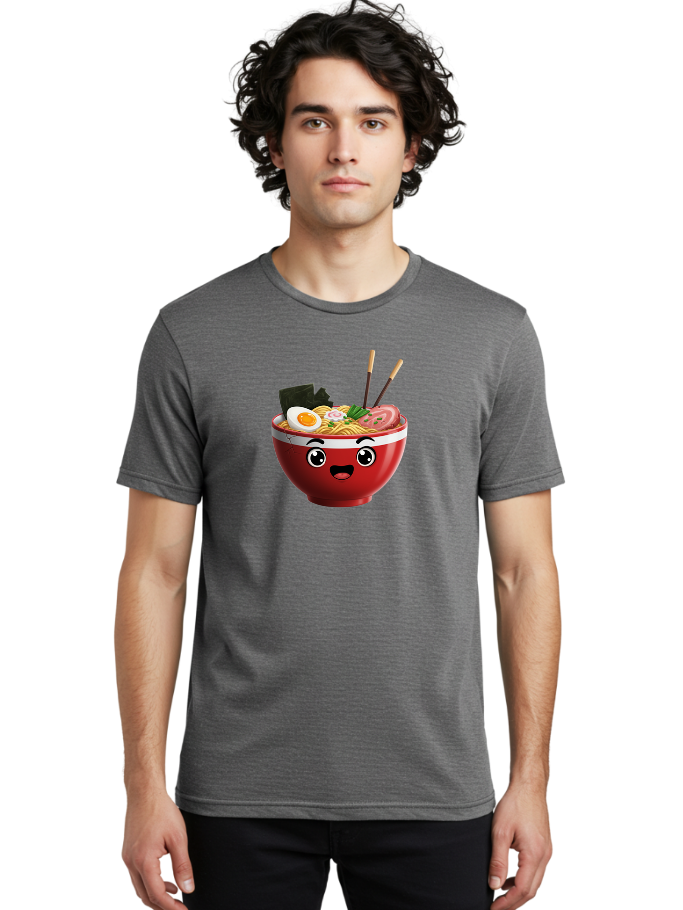 Ramen-Bowl-1 Men'S Graphic Tee, 100% Cotton, Comfortable Casual Summer Wear, Machine Washable, Cartoon Ramen, Steaming Hot Noodles, Sliced Pork, Boiled Egg, Seaweed, Chopsticks, Kawaii Food, Japanese Cuisine, Animated Meal, Fun Illustration, Bab291