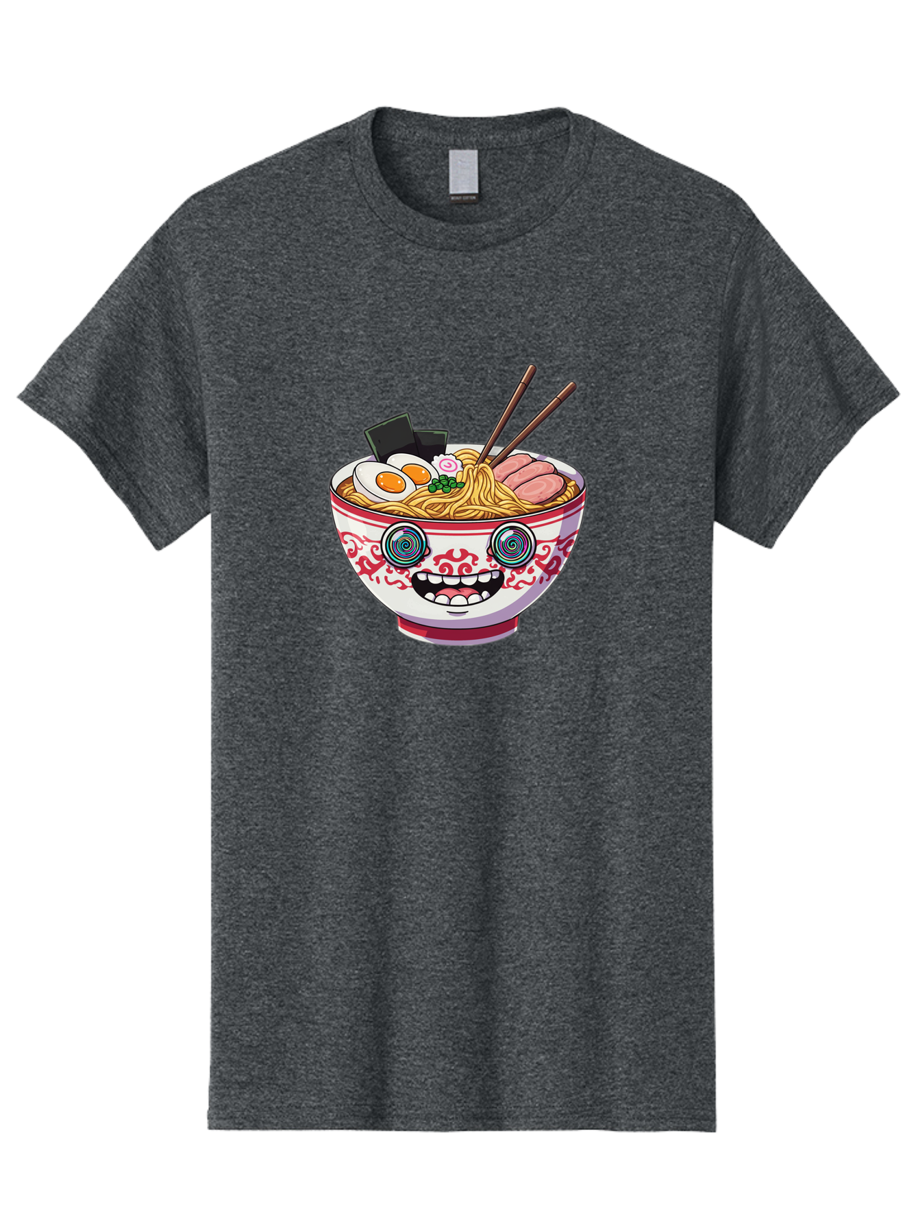 Ramen-Bowl-3 Men'S Graphic Tee, 100% Cotton, Comfortable Casual Summer Wear, Machine Washable, Cartoon Ramen, Bowl Of Noodles, Japanese Food, Noodle Soup, Eggs, Meat, Chopsticks, Kawaii Style, Anime-Inspired, Food Illustration, Colorful Dish, Bab293
