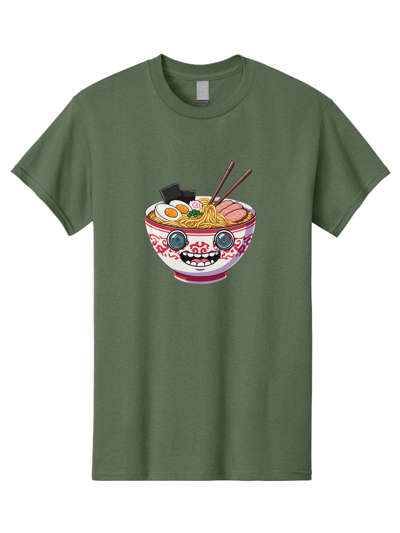 Ramen-Bowl-3 Men'S Graphic Tee, 100% Cotton, Comfortable Casual Summer Wear, Machine Washable, Cartoon Ramen, Bowl Of Noodles, Japanese Food, Noodle Soup, Eggs, Meat, Chopsticks, Kawaii Style, Anime-Inspired, Food Illustration, Colorful Dish, Bab293