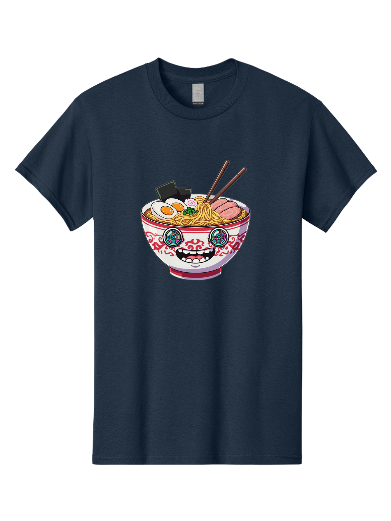 Ramen-Bowl-3 Men'S Graphic Tee, 100% Cotton, Comfortable Casual Summer Wear, Machine Washable, Cartoon Ramen, Bowl Of Noodles, Japanese Food, Noodle Soup, Eggs, Meat, Chopsticks, Kawaii Style, Anime-Inspired, Food Illustration, Colorful Dish, Bab293