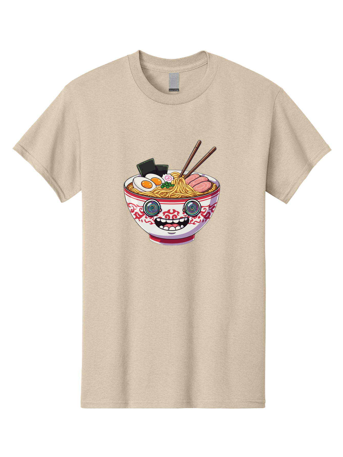 Ramen-Bowl-3 Men'S Graphic Tee, 100% Cotton, Comfortable Casual Summer Wear, Machine Washable, Cartoon Ramen, Bowl Of Noodles, Japanese Food, Noodle Soup, Eggs, Meat, Chopsticks, Kawaii Style, Anime-Inspired, Food Illustration, Colorful Dish, Bab293
