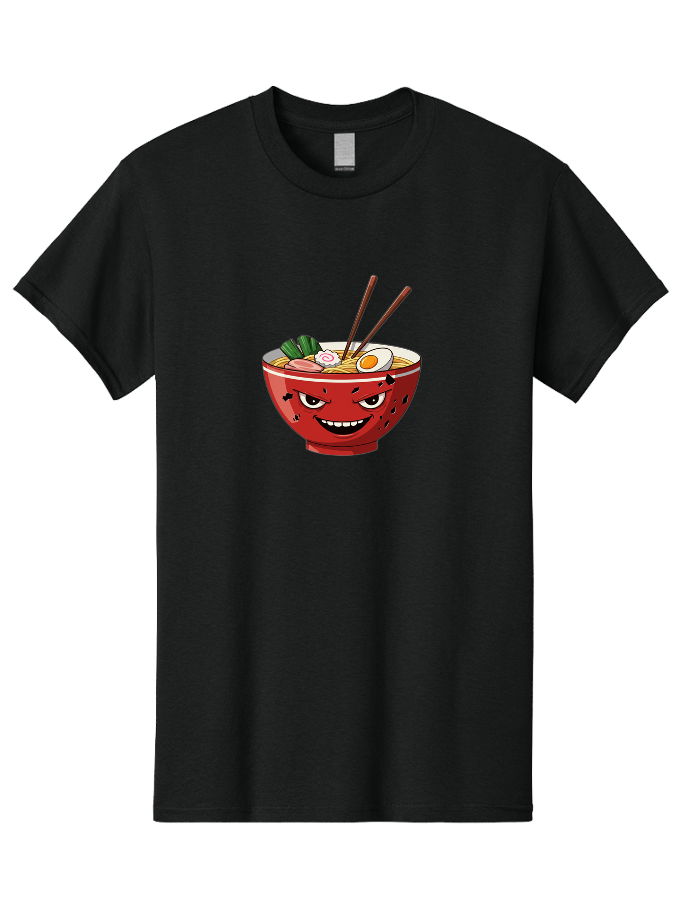 Ramen-Bowl-4 Men'S Graphic Tee, 100% Cotton, Comfortable Casual Summer Wear, Machine Washable, Ramen Bowl, Noodle Soup, Angry Face, Chopsticks, Boiled Egg, Sliced Pork, Green Onions, Cartoon Style, Kawaii, Japanese Cuisine, Comic Character Bab294