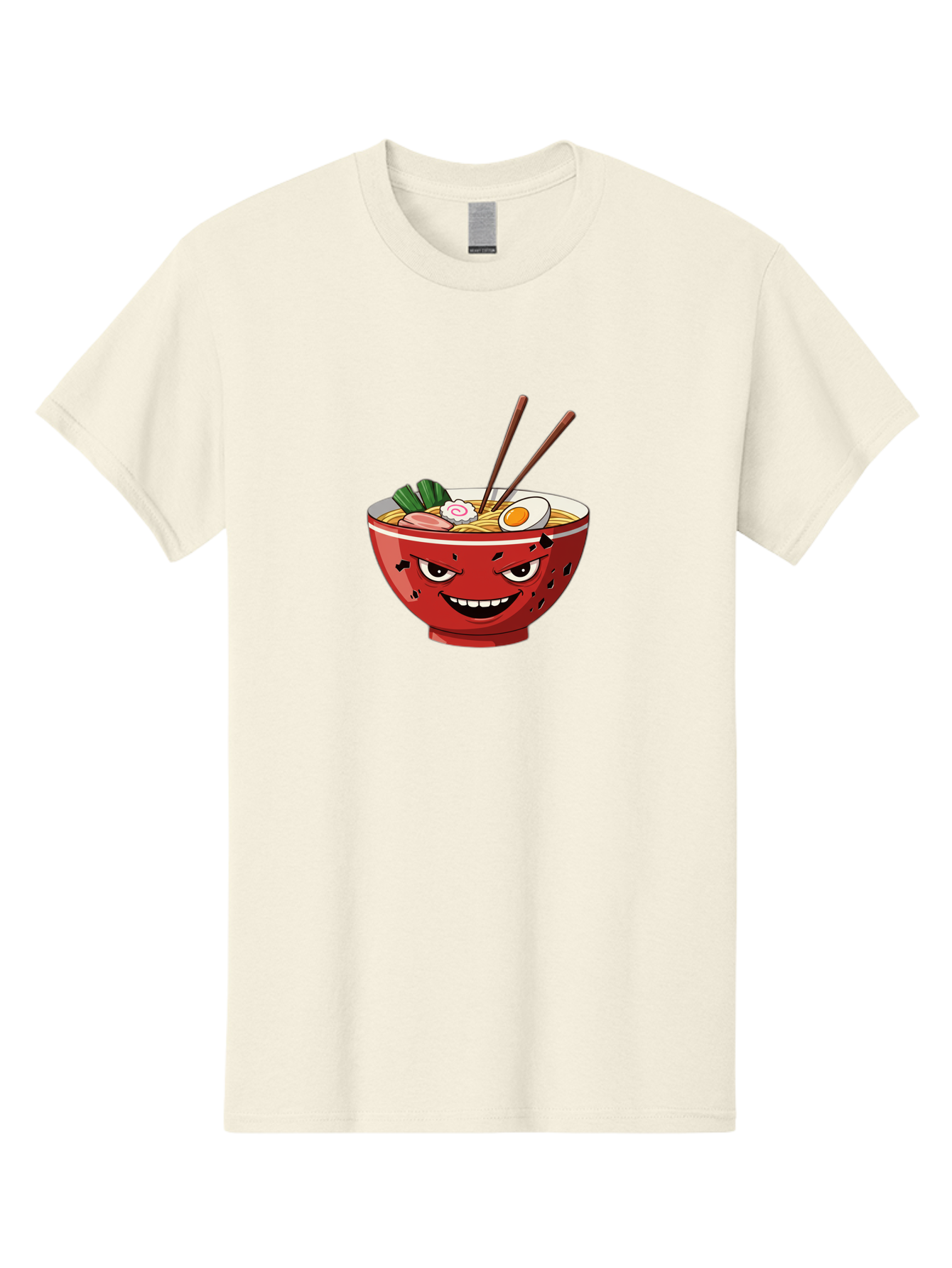 Ramen-Bowl-4 Men'S Graphic Tee, 100% Cotton, Comfortable Casual Summer Wear, Machine Washable, Ramen Bowl, Noodle Soup, Angry Face, Chopsticks, Boiled Egg, Sliced Pork, Green Onions, Cartoon Style, Kawaii, Japanese Cuisine, Comic Character Bab294
