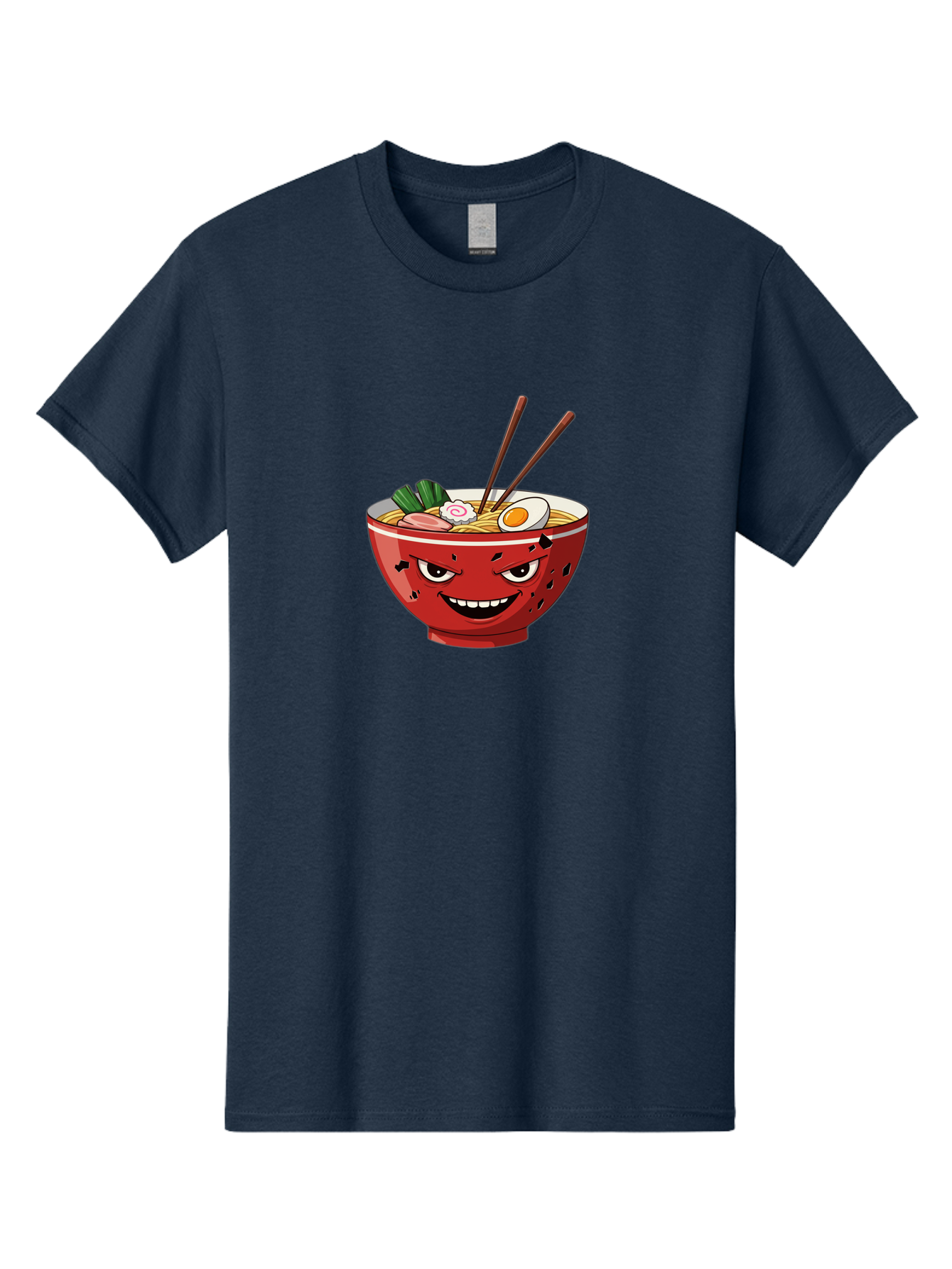 Ramen-Bowl-4 Men'S Graphic Tee, 100% Cotton, Comfortable Casual Summer Wear, Machine Washable, Ramen Bowl, Noodle Soup, Angry Face, Chopsticks, Boiled Egg, Sliced Pork, Green Onions, Cartoon Style, Kawaii, Japanese Cuisine, Comic Character Bab294
