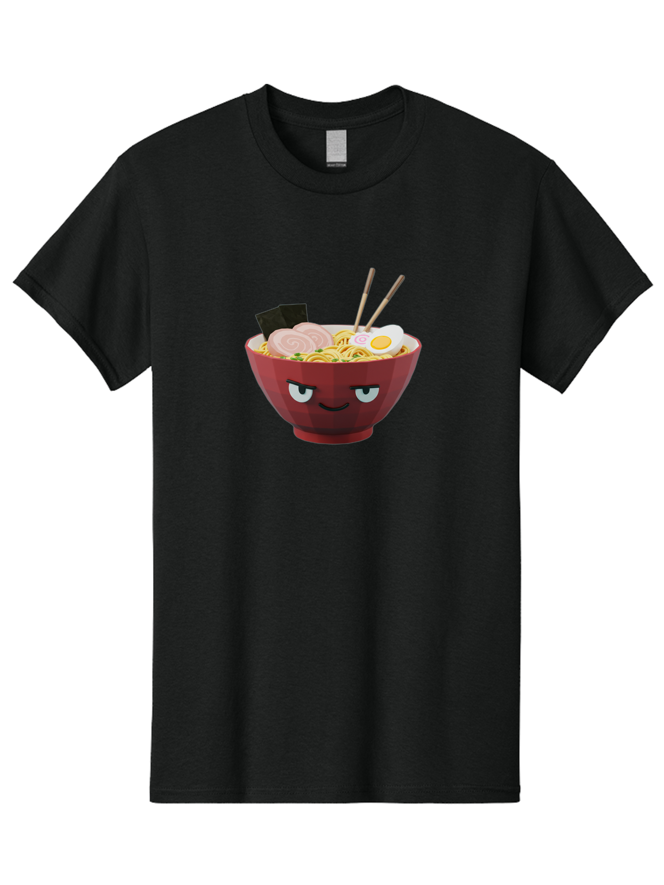 Ramen-Bowl-5 Men'S Graphic Tee, 100% Cotton, Comfortable Casual Summer Wear, Machine Washable, Cartoon Ramen Bowl, Angry Face, Ramen Noodles, Egg, Ham, Chopsticks, Japanese Food, Kawaii Style, Cartoon Character, Noodle Soup, Anime-Inspired Bab295