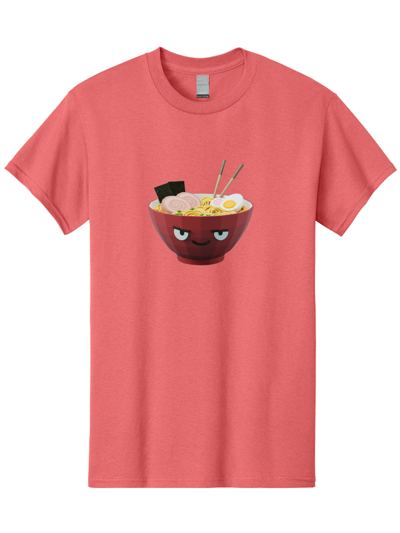 Ramen-Bowl-5 Men'S Graphic Tee, 100% Cotton, Comfortable Casual Summer Wear, Machine Washable, Cartoon Ramen Bowl, Angry Face, Ramen Noodles, Egg, Ham, Chopsticks, Japanese Food, Kawaii Style, Cartoon Character, Noodle Soup, Anime-Inspired Bab295