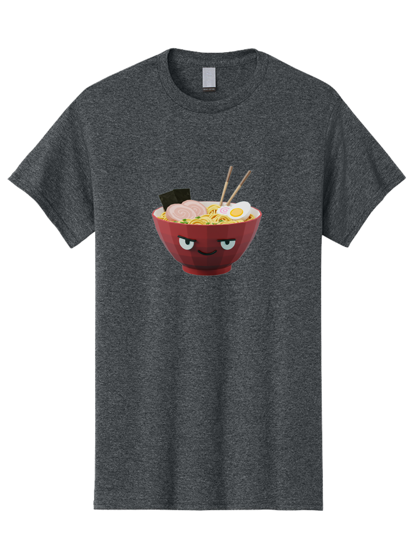 Ramen-Bowl-5 Men'S Graphic Tee, 100% Cotton, Comfortable Casual Summer Wear, Machine Washable, Cartoon Ramen Bowl, Angry Face, Ramen Noodles, Egg, Ham, Chopsticks, Japanese Food, Kawaii Style, Cartoon Character, Noodle Soup, Anime-Inspired Bab295