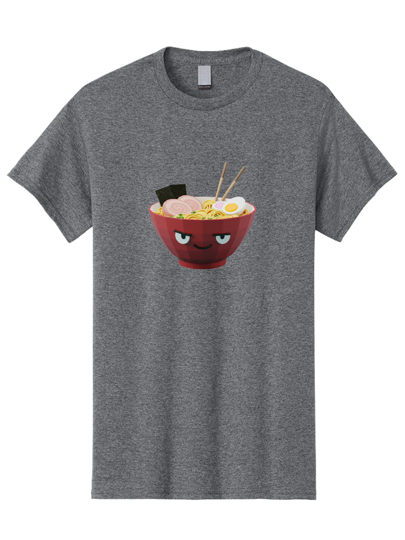 Ramen-Bowl-5 Men'S Graphic Tee, 100% Cotton, Comfortable Casual Summer Wear, Machine Washable, Cartoon Ramen Bowl, Angry Face, Ramen Noodles, Egg, Ham, Chopsticks, Japanese Food, Kawaii Style, Cartoon Character, Noodle Soup, Anime-Inspired Bab295