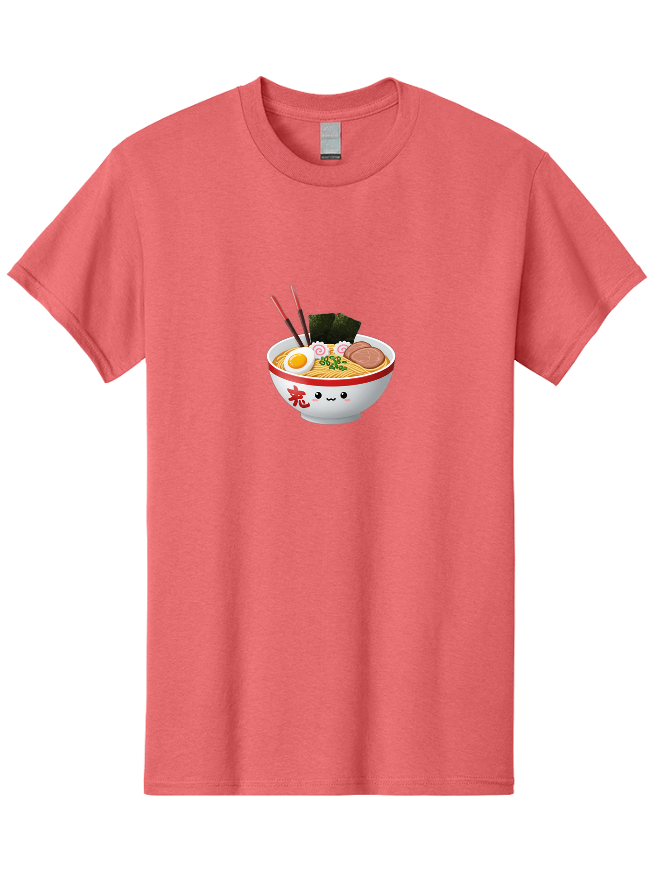 Ramen-Bowl-6 Men'S Graphic Tee, 100% Cotton, Comfortable Casual Summer Wear, Machine Washable, Bowl Of Ramen, Japanese Noodles, Boiled Egg, Green Onions, Seaweed, Sausage, Chopsticks, Anime Food, Kawaii, Cartoon Style, Food Illustration Bab296