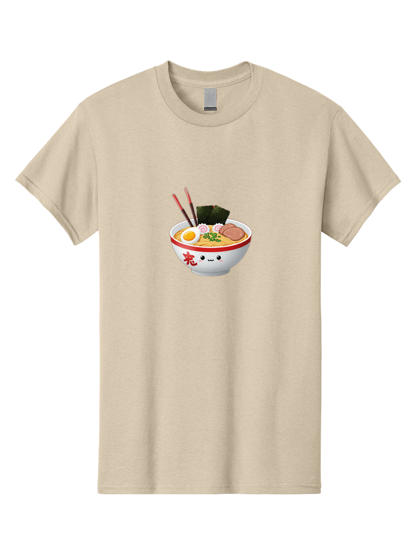 Ramen-Bowl-6 Men'S Graphic Tee, 100% Cotton, Comfortable Casual Summer Wear, Machine Washable, Bowl Of Ramen, Japanese Noodles, Boiled Egg, Green Onions, Seaweed, Sausage, Chopsticks, Anime Food, Kawaii, Cartoon Style, Food Illustration Bab296