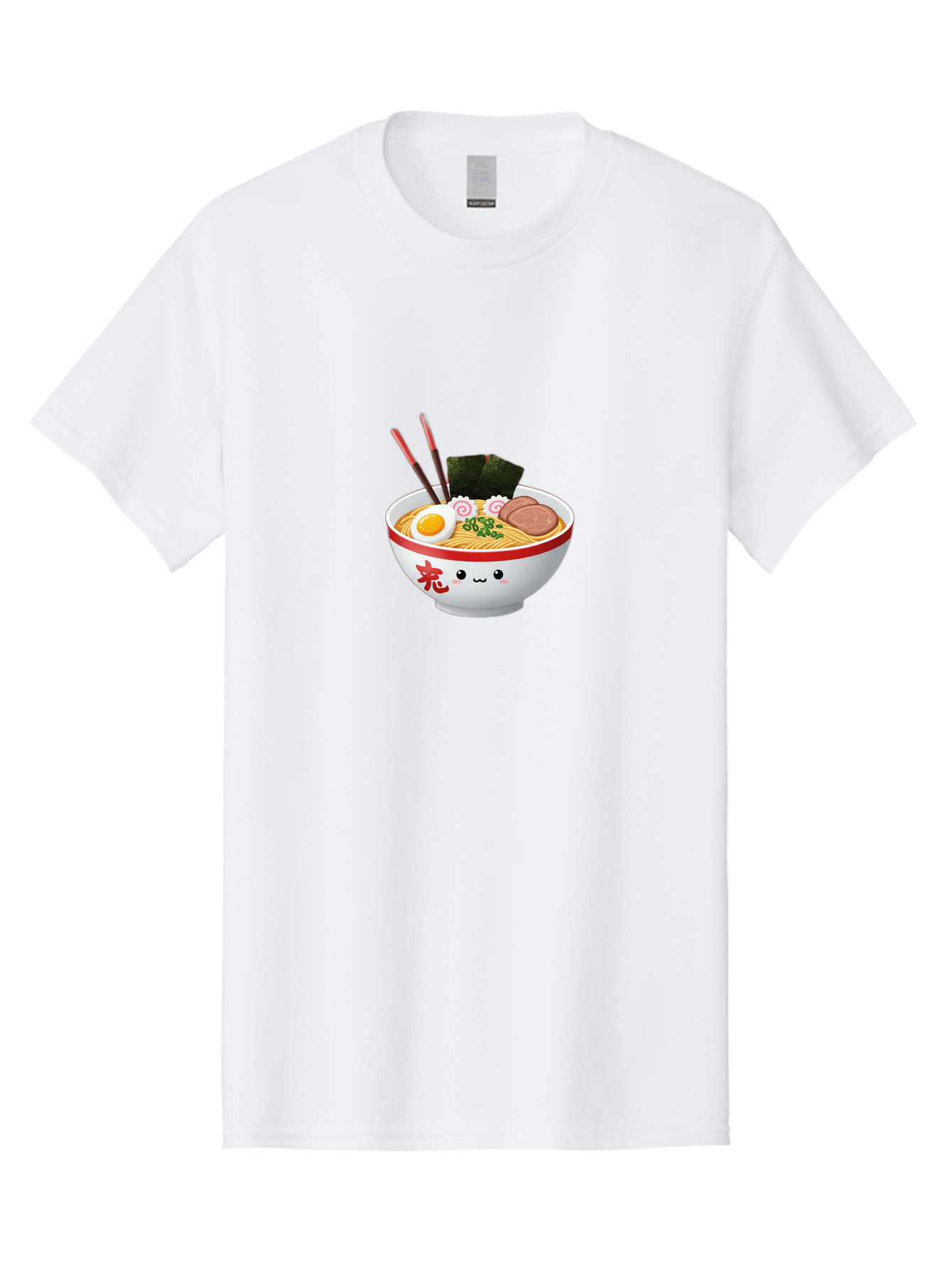 Ramen-Bowl-6 Men'S Graphic Tee, 100% Cotton, Comfortable Casual Summer Wear, Machine Washable, Bowl Of Ramen, Japanese Noodles, Boiled Egg, Green Onions, Seaweed, Sausage, Chopsticks, Anime Food, Kawaii, Cartoon Style, Food Illustration Bab296