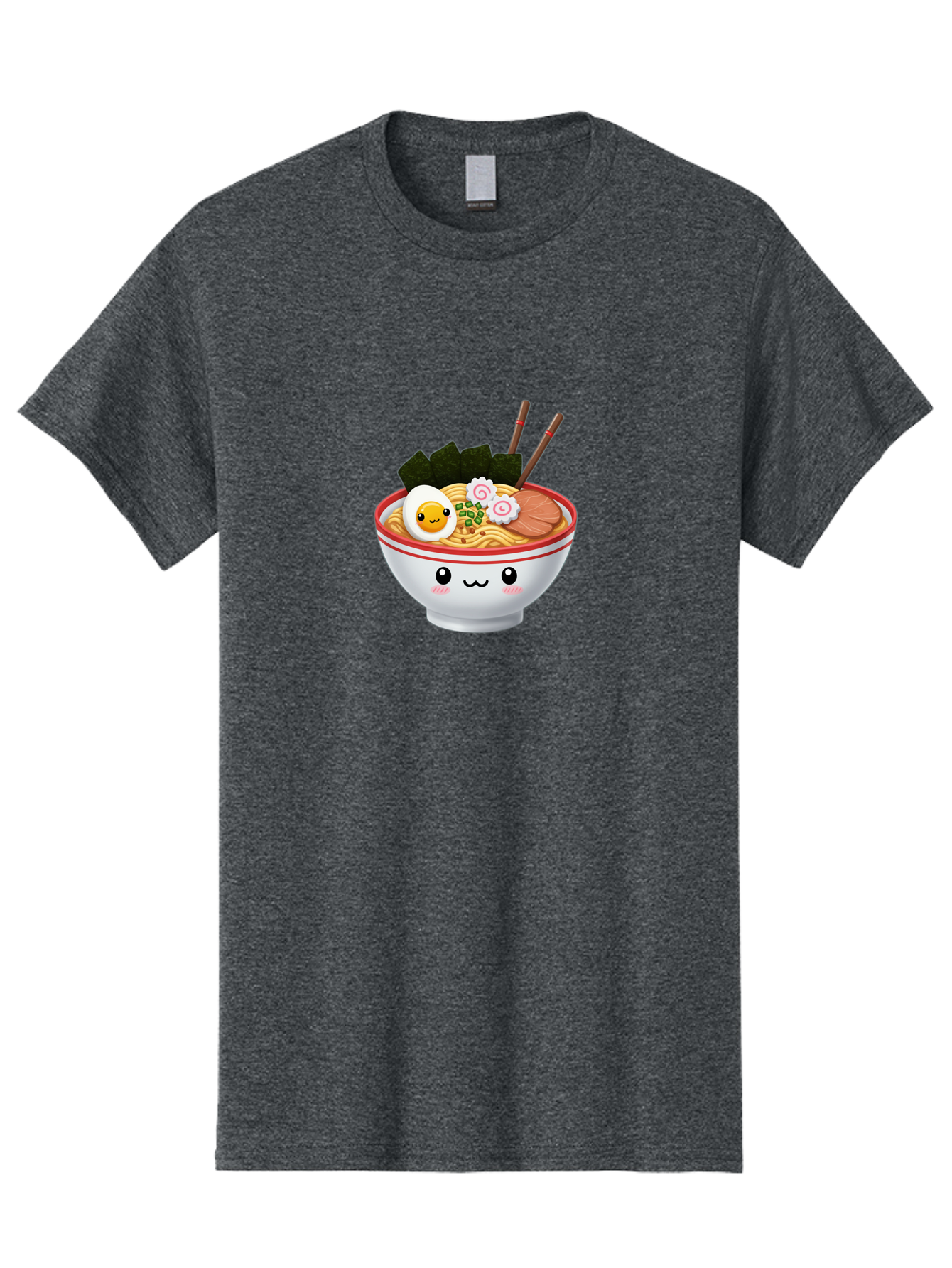 Ramen-Bowl-7 Men'S Graphic Tee, 100% Cotton, Comfortable Casual Summer Wear, Machine Washable, Ramen Noodles, Steaming Bowl, Egg, Seaweed, Narutomaki, Chopsticks, Happy Face, Cartoon Style, Japanese Cuisine, Kawaii Food, Noodle Soup, Bab297