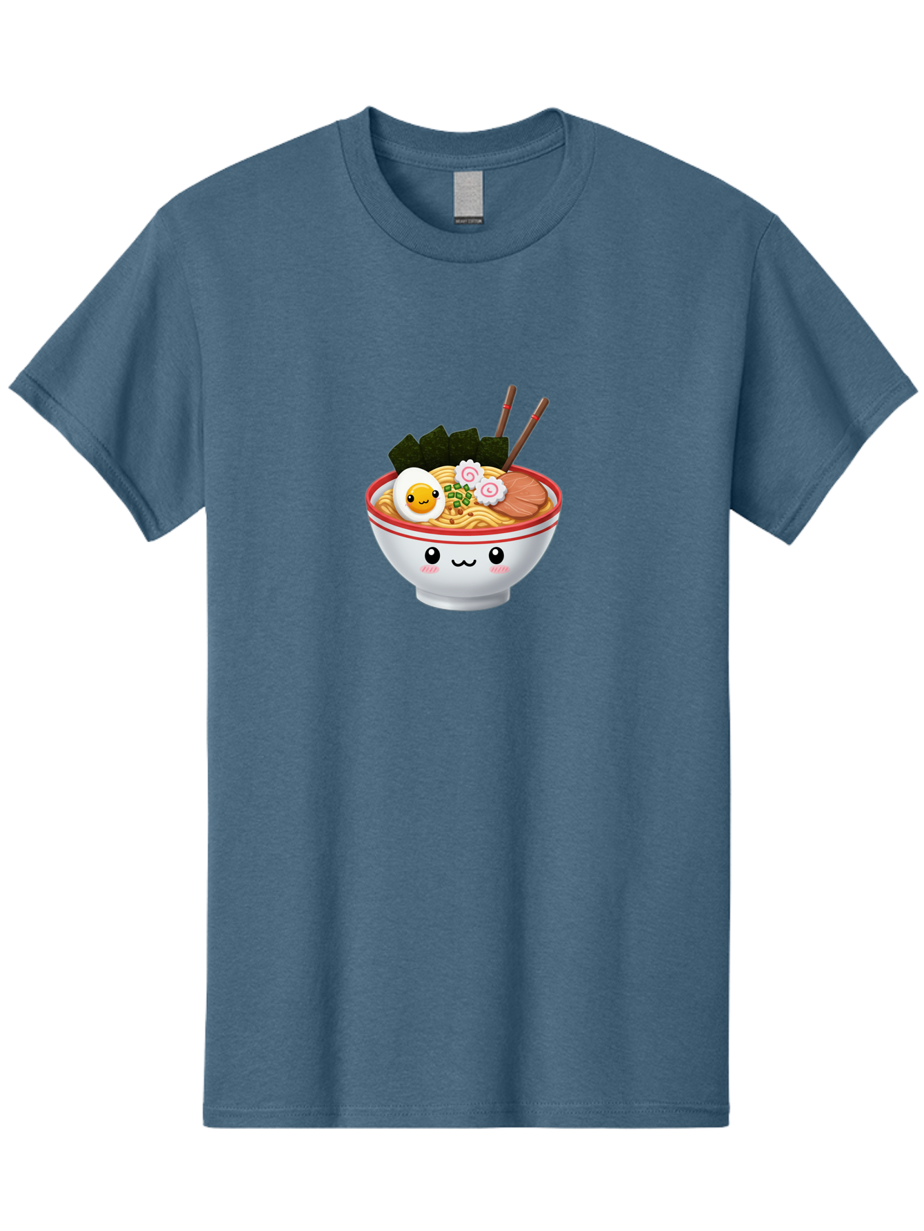 Ramen-Bowl-7 Men'S Graphic Tee, 100% Cotton, Comfortable Casual Summer Wear, Machine Washable, Ramen Noodles, Steaming Bowl, Egg, Seaweed, Narutomaki, Chopsticks, Happy Face, Cartoon Style, Japanese Cuisine, Kawaii Food, Noodle Soup, Bab297