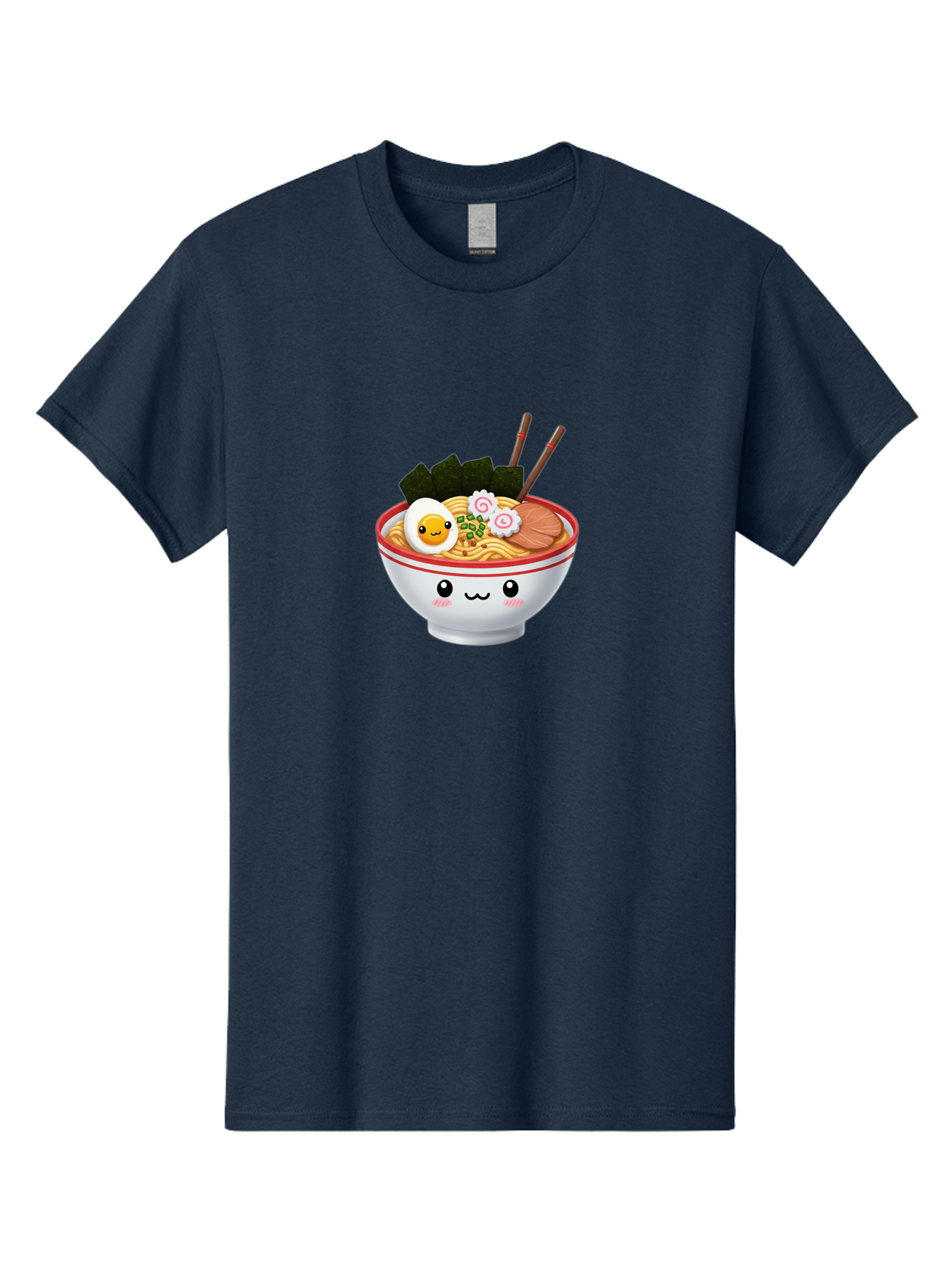 Ramen-Bowl-7 Men'S Graphic Tee, 100% Cotton, Comfortable Casual Summer Wear, Machine Washable, Ramen Noodles, Steaming Bowl, Egg, Seaweed, Narutomaki, Chopsticks, Happy Face, Cartoon Style, Japanese Cuisine, Kawaii Food, Noodle Soup, Bab297