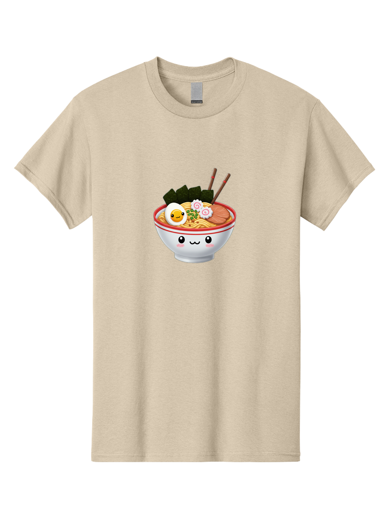 Ramen-Bowl-7 Men'S Graphic Tee, 100% Cotton, Comfortable Casual Summer Wear, Machine Washable, Ramen Noodles, Steaming Bowl, Egg, Seaweed, Narutomaki, Chopsticks, Happy Face, Cartoon Style, Japanese Cuisine, Kawaii Food, Noodle Soup, Bab297