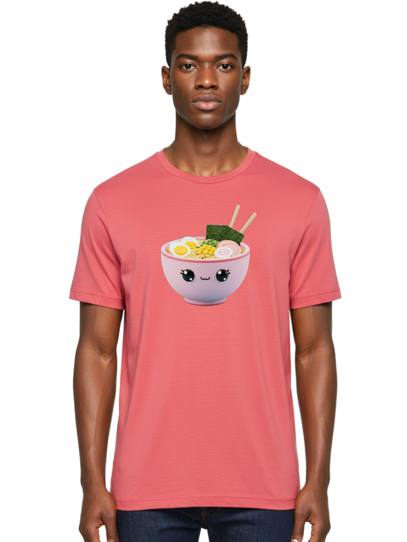 Ramen-Bowl Men'S Graphic Tee, 100% Cotton, Comfortable Casual Summer Wear, Machine Washable, Delicious Ramen, Steaming Hot Noodles, Cartoon Bowl, Kawaii Food, Japanese Cuisine, Tasty Meal, Cute Dish, Boiled Egg, Seaweed, Chopsticks Bab300