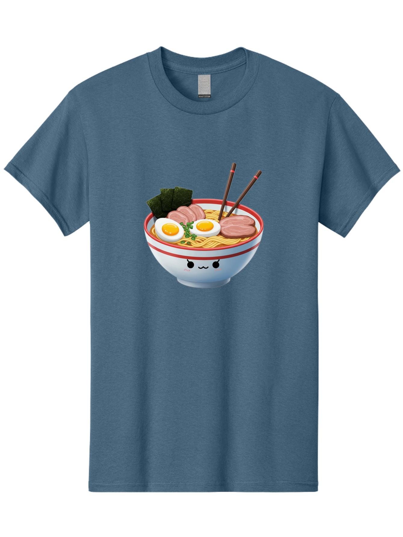Ramen-Noodle-Bowl-1 Men'S Graphic Tee, 100% Cotton, Comfortable Casual Summer Wear, Machine Washable, Steaming Hot Ramen, Japanese Cuisine, Egg And Meat Toppings, Boiled Egg, Sliced Pork, Seaweed, Chopsticks, Kawaii Culture, Noodle Soup, Bab303