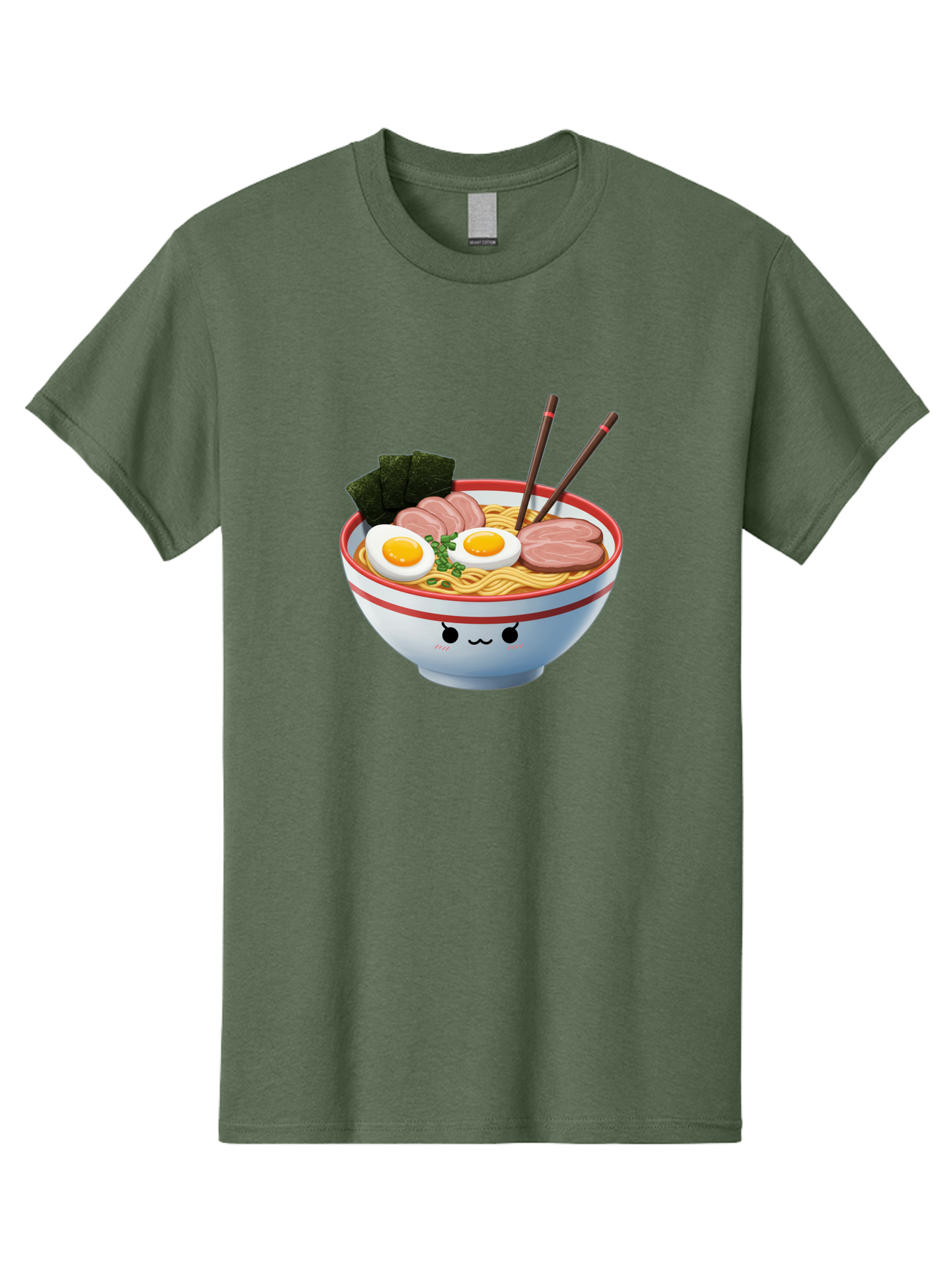 Ramen-Noodle-Bowl-1 Men'S Graphic Tee, 100% Cotton, Comfortable Casual Summer Wear, Machine Washable, Steaming Hot Ramen, Japanese Cuisine, Egg And Meat Toppings, Boiled Egg, Sliced Pork, Seaweed, Chopsticks, Kawaii Culture, Noodle Soup, Bab303