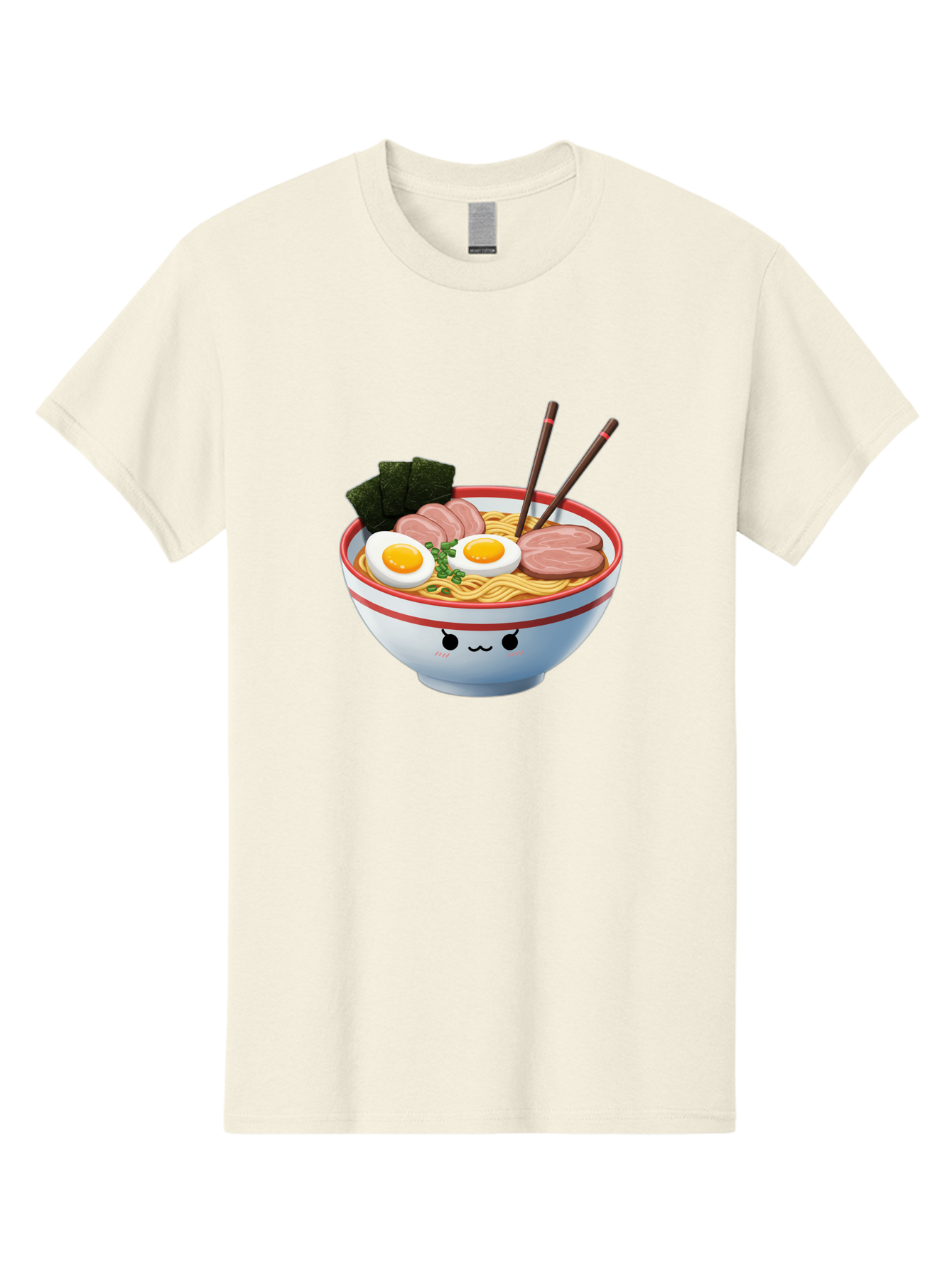 Ramen-Noodle-Bowl-1 Men'S Graphic Tee, 100% Cotton, Comfortable Casual Summer Wear, Machine Washable, Steaming Hot Ramen, Japanese Cuisine, Egg And Meat Toppings, Boiled Egg, Sliced Pork, Seaweed, Chopsticks, Kawaii Culture, Noodle Soup, Bab303