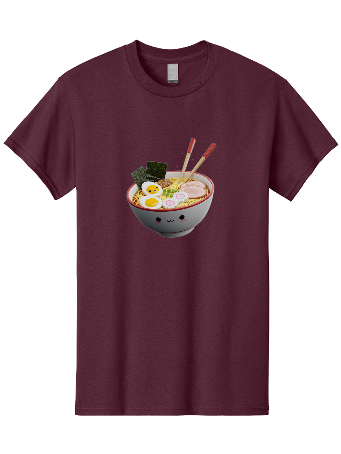 Ramen-Noodle-Bowl-2 Men'S Graphic Tee, 100% Cotton, Comfortable Casual Summer Wear, Machine Washable, Delicious Ramen, Steaming Hot Noodles, Boiled Egg, Sliced Pork, Seaweed, Chopsticks, Cartoon Bowl, Kawaii Food, Japanese Cuisine, Bab304