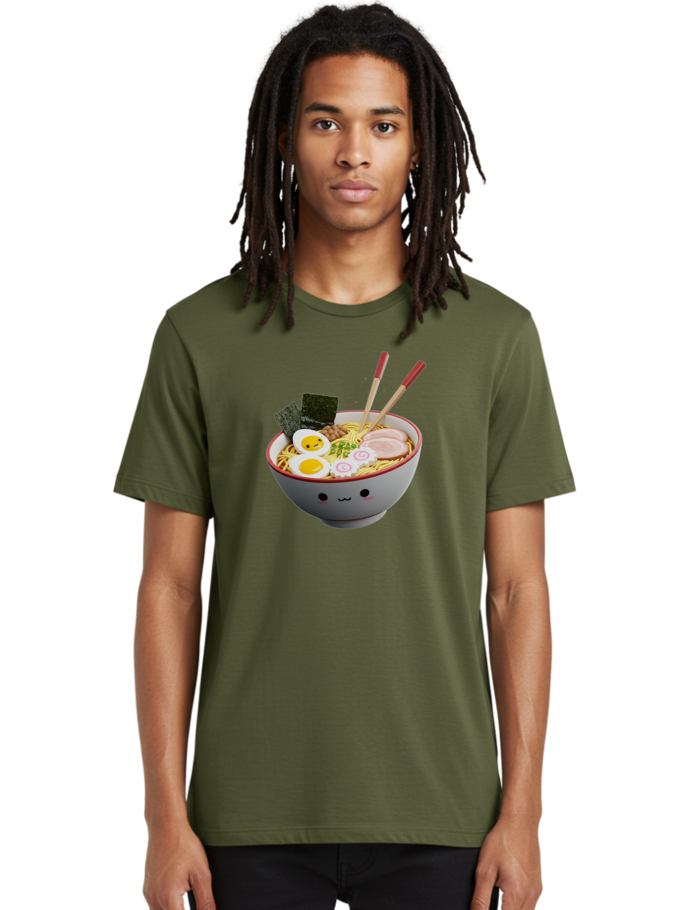 Ramen-Noodle-Bowl-2 Men'S Graphic Tee, 100% Cotton, Comfortable Casual Summer Wear, Machine Washable, Delicious Ramen, Steaming Hot Noodles, Boiled Egg, Sliced Pork, Seaweed, Chopsticks, Cartoon Bowl, Kawaii Food, Japanese Cuisine, Bab304