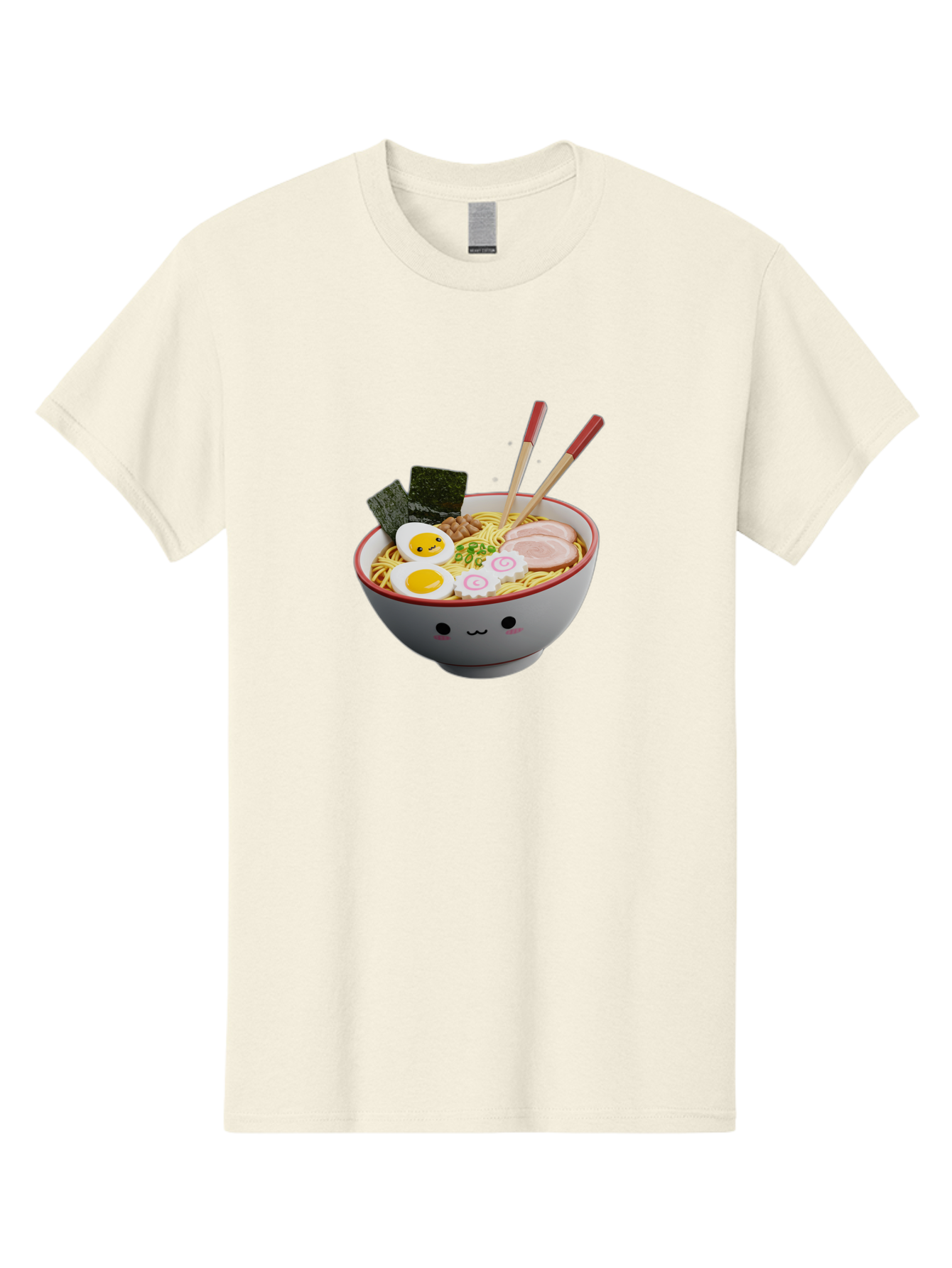 Ramen-Noodle-Bowl-2 Men'S Graphic Tee, 100% Cotton, Comfortable Casual Summer Wear, Machine Washable, Delicious Ramen, Steaming Hot Noodles, Boiled Egg, Sliced Pork, Seaweed, Chopsticks, Cartoon Bowl, Kawaii Food, Japanese Cuisine, Bab304
