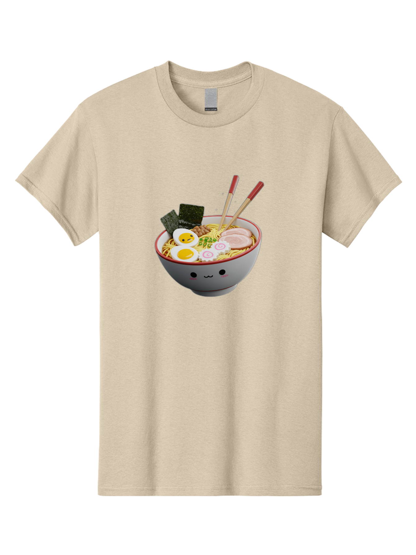 Ramen-Noodle-Bowl-2 Men'S Graphic Tee, 100% Cotton, Comfortable Casual Summer Wear, Machine Washable, Delicious Ramen, Steaming Hot Noodles, Boiled Egg, Sliced Pork, Seaweed, Chopsticks, Cartoon Bowl, Kawaii Food, Japanese Cuisine, Bab304