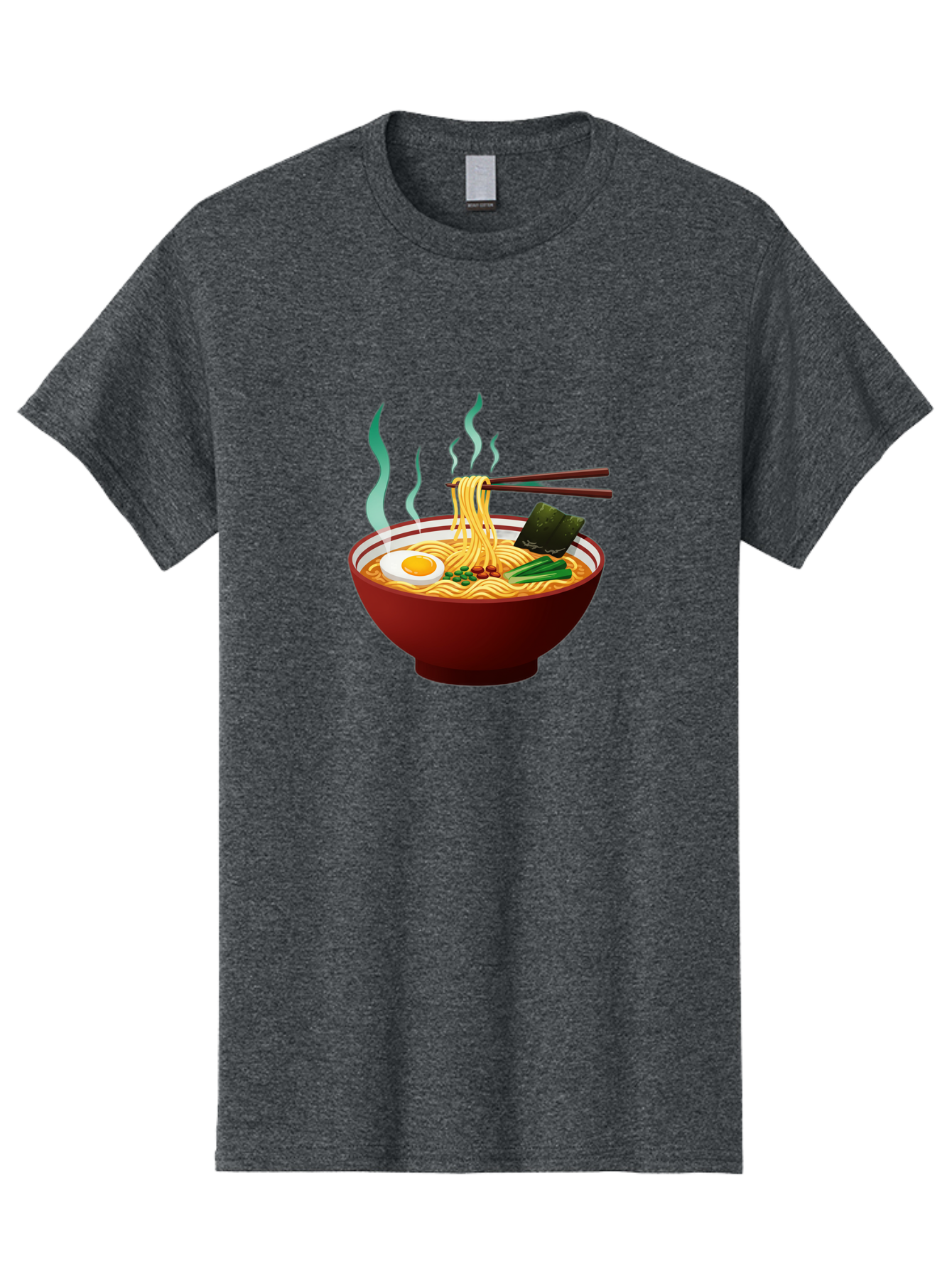 Ramen-Noodle-Bowl-3 Men'S Graphic Tee, 100% Cotton, Comfortable Casual Summer Wear, Machine Washable, Steaming Hot Ramen, Yellow Noodles, Boiled Egg, Seaweed, Green Onions, Chopsticks, Asian Cuisine, Japanese Food, Noodle Soup, Savory Dish Bab305