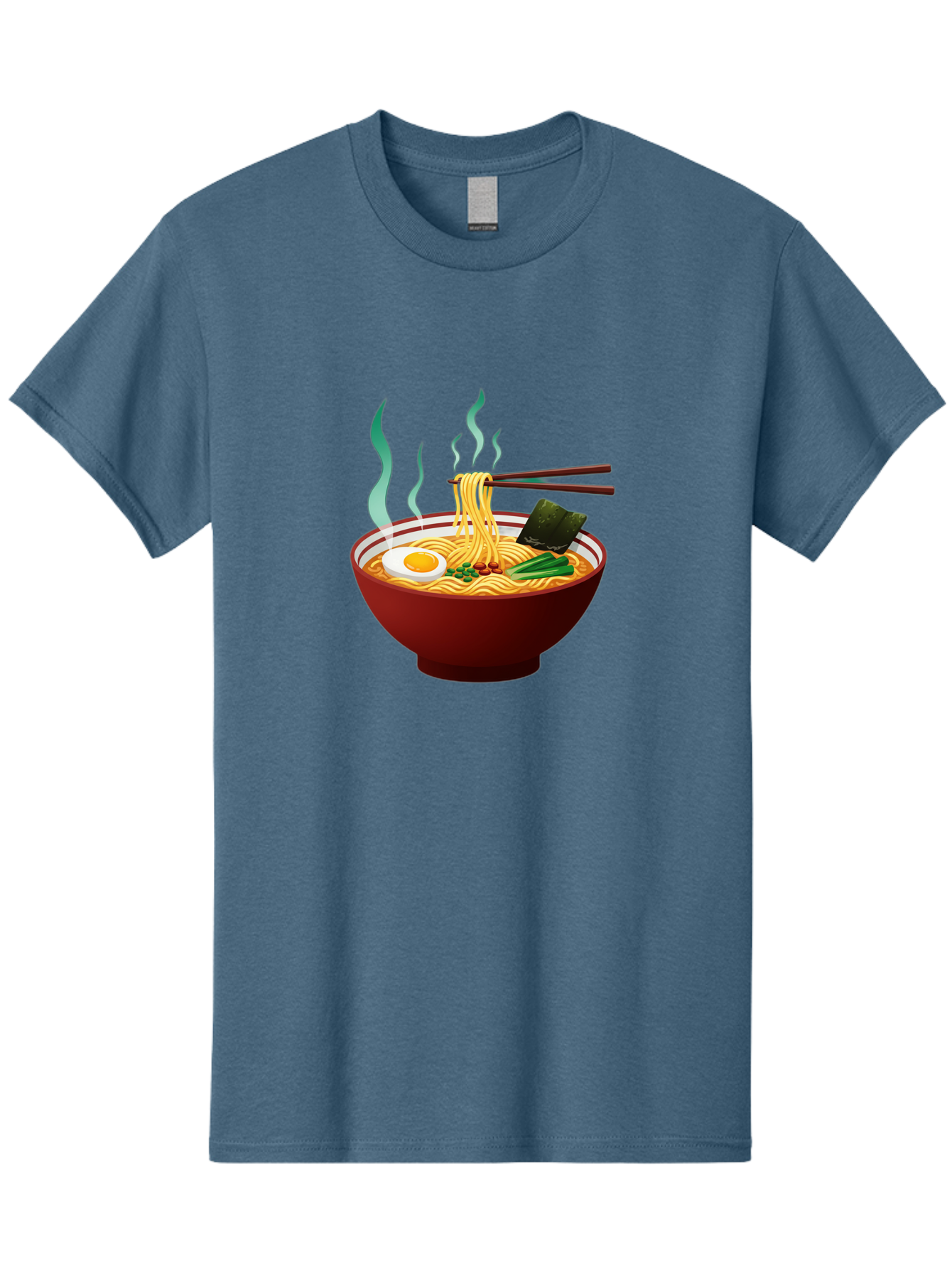 Ramen-Noodle-Bowl-3 Men'S Graphic Tee, 100% Cotton, Comfortable Casual Summer Wear, Machine Washable, Steaming Hot Ramen, Yellow Noodles, Boiled Egg, Seaweed, Green Onions, Chopsticks, Asian Cuisine, Japanese Food, Noodle Soup, Savory Dish Bab305