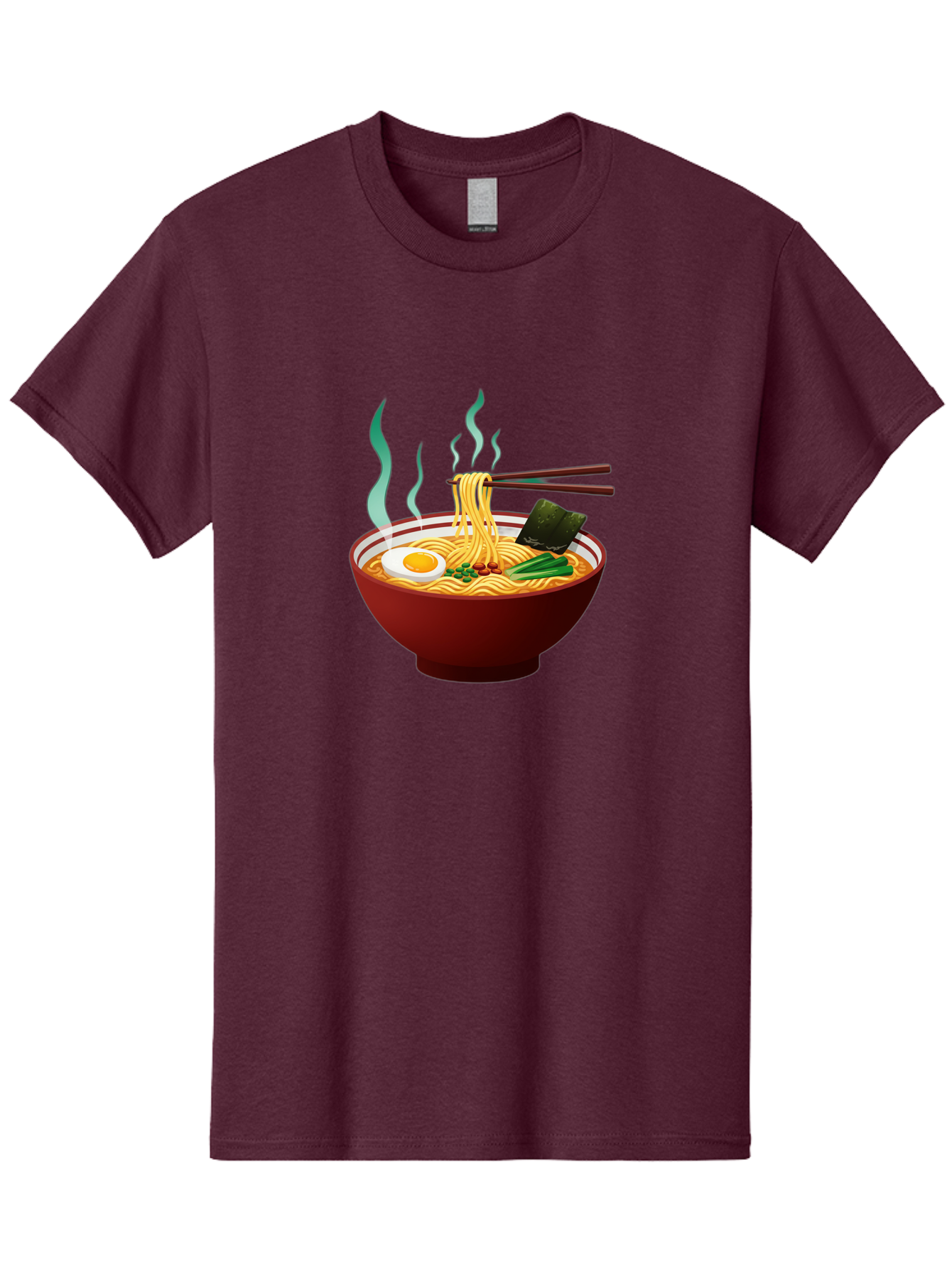 Ramen-Noodle-Bowl-3 Men'S Graphic Tee, 100% Cotton, Comfortable Casual Summer Wear, Machine Washable, Steaming Hot Ramen, Yellow Noodles, Boiled Egg, Seaweed, Green Onions, Chopsticks, Asian Cuisine, Japanese Food, Noodle Soup, Savory Dish Bab305