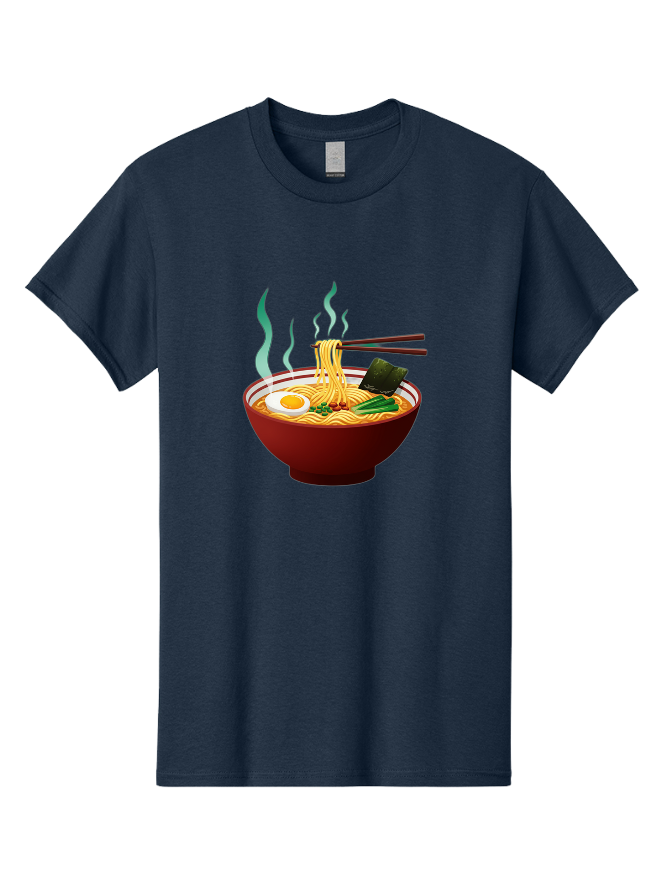 Ramen-Noodle-Bowl-3 Men'S Graphic Tee, 100% Cotton, Comfortable Casual Summer Wear, Machine Washable, Steaming Hot Ramen, Yellow Noodles, Boiled Egg, Seaweed, Green Onions, Chopsticks, Asian Cuisine, Japanese Food, Noodle Soup, Savory Dish Bab305