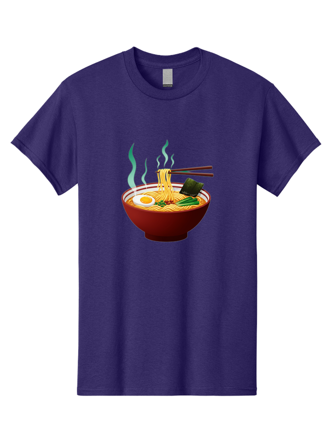 Ramen-Noodle-Bowl-3 Men'S Graphic Tee, 100% Cotton, Comfortable Casual Summer Wear, Machine Washable, Steaming Hot Ramen, Yellow Noodles, Boiled Egg, Seaweed, Green Onions, Chopsticks, Asian Cuisine, Japanese Food, Noodle Soup, Savory Dish Bab305