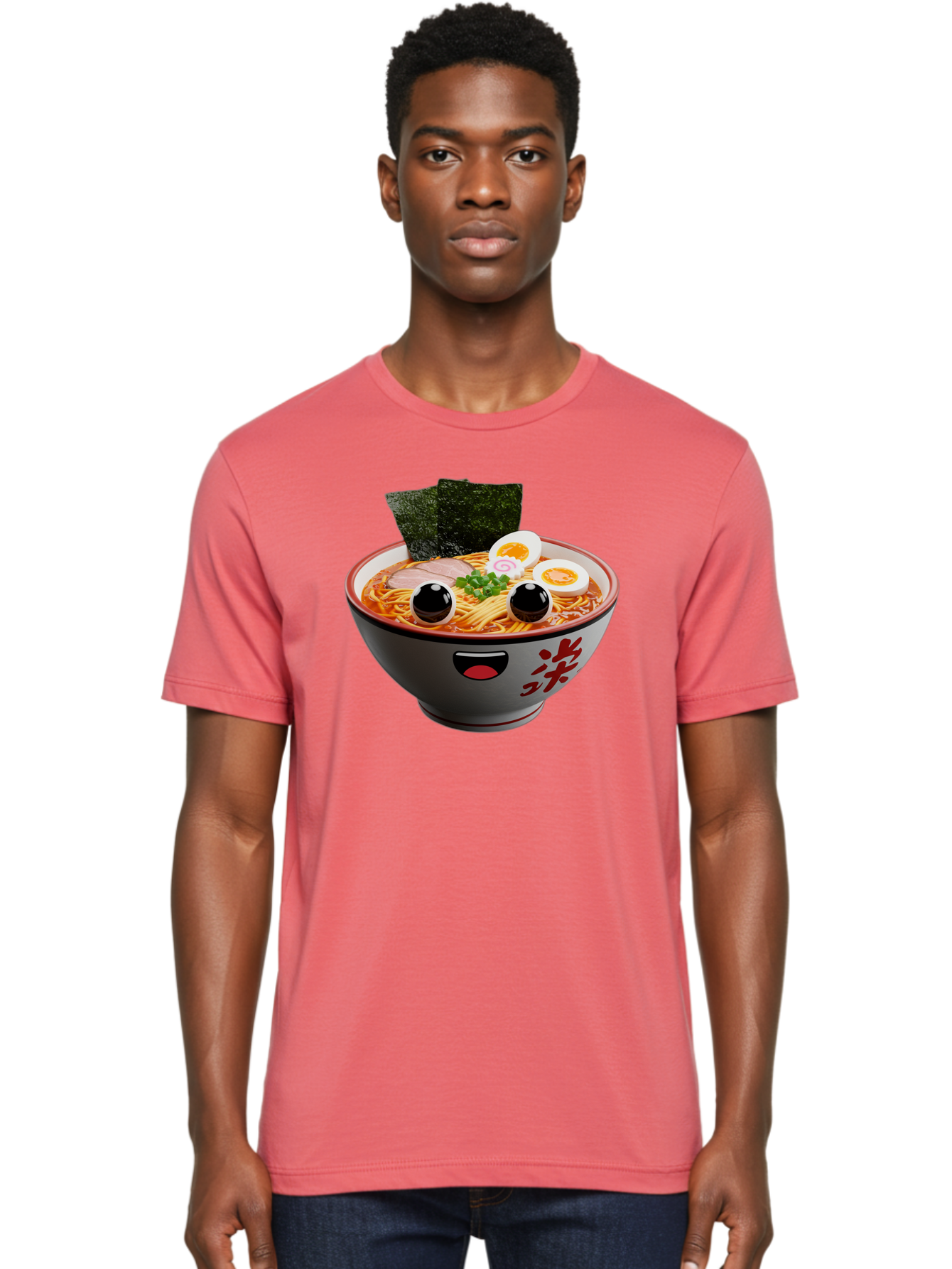 Ramen-Noodle Men'S Graphic Tee, 100% Cotton, Comfortable Casual Summer Wear, Machine Washable, Steaming Bowl Of Ramen, Japanese Cuisine, Noodle Soup, Sliced Pork, Boiled Egg, Green Onions, Seaweed, Cartoonish Illustration, Kawaii Food, Bab308