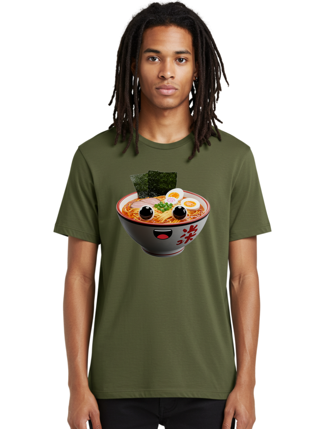 Ramen-Noodle Men'S Graphic Tee, 100% Cotton, Comfortable Casual Summer Wear, Machine Washable, Steaming Bowl Of Ramen, Japanese Cuisine, Noodle Soup, Sliced Pork, Boiled Egg, Green Onions, Seaweed, Cartoonish Illustration, Kawaii Food, Bab308