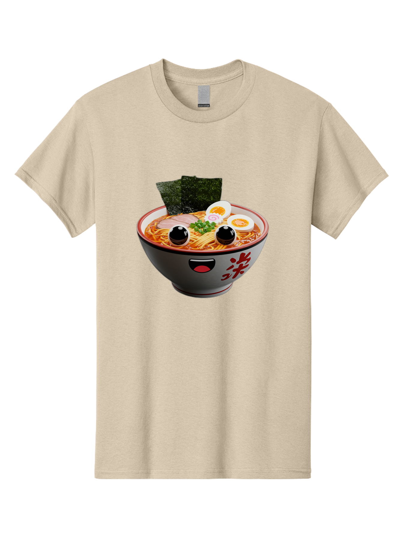 Ramen-Noodle Men'S Graphic Tee, 100% Cotton, Comfortable Casual Summer Wear, Machine Washable, Steaming Bowl Of Ramen, Japanese Cuisine, Noodle Soup, Sliced Pork, Boiled Egg, Green Onions, Seaweed, Cartoonish Illustration, Kawaii Food, Bab308