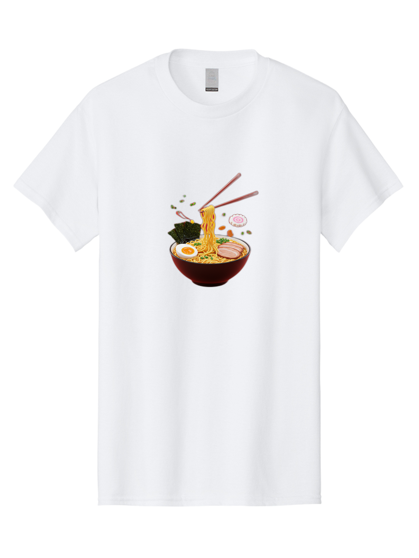 Ramen-Noodles-1 Men'S Graphic Tee, 100% Cotton, Comfortable Casual Summer Wear, Machine Washable, Bowl Of Ramen, Noodles, Sliced Egg, Seaweed, Pork Slices, Green Onions, Sesame Seeds, Chopsticks, Japanese Cuisine, Comfort Food, Savory Dish, Bab309