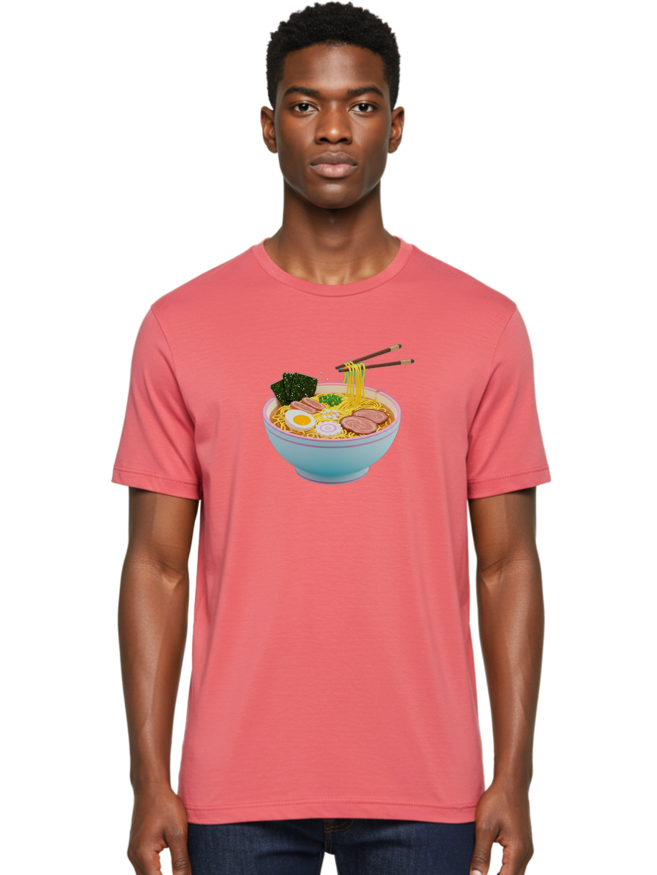 Ramen-Noodles-3 Men'S Graphic Tee, 100% Cotton, Comfortable Casual Summer Wear, Machine Washable, Ramen Noodles, Boiled Egg, Sliced Meat, Seaweed, Green Onions, Savory Broth, Asian Cuisine, Comfort Food, Noodle Soup, Chopsticks, Japanese Dish Bab311
