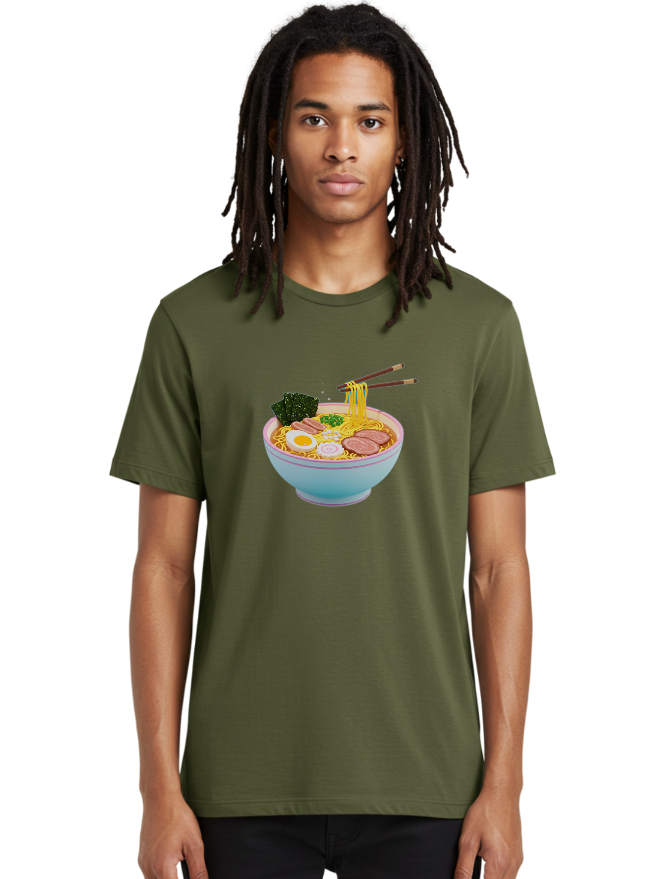 Ramen-Noodles-3 Men'S Graphic Tee, 100% Cotton, Comfortable Casual Summer Wear, Machine Washable, Ramen Noodles, Boiled Egg, Sliced Meat, Seaweed, Green Onions, Savory Broth, Asian Cuisine, Comfort Food, Noodle Soup, Chopsticks, Japanese Dish Bab311