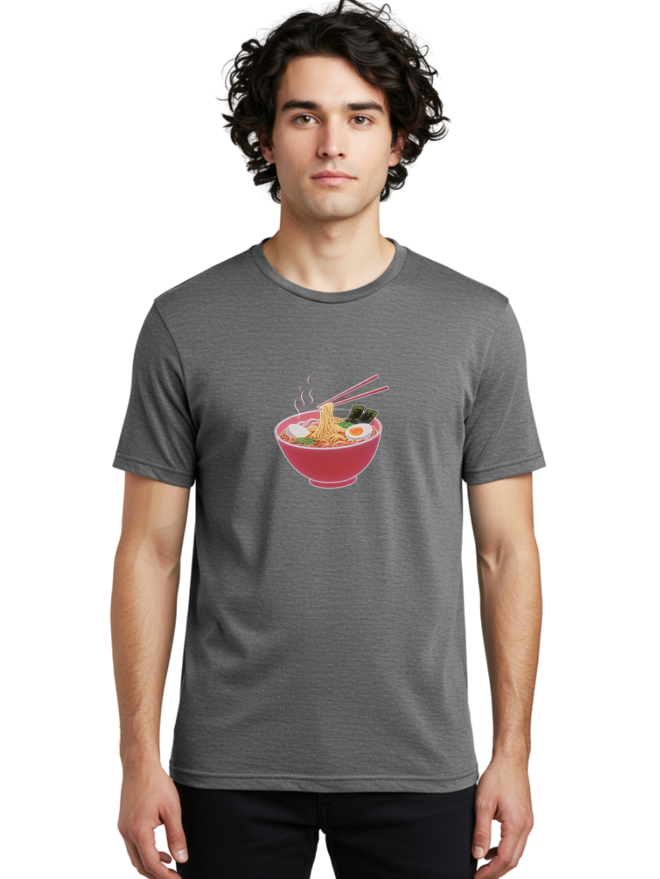 Ramen-Noodles-4 Men'S Graphic Tee, 100% Cotton, Comfortable Casual Summer Wear, Machine Washable, Steaming Hot Ramen, Bowl Of Noodles, Sliced Boiled Egg, Seaweed, Savory Toppings, Asian Cuisine, Comfort Food, Delicious Meal, Bab312