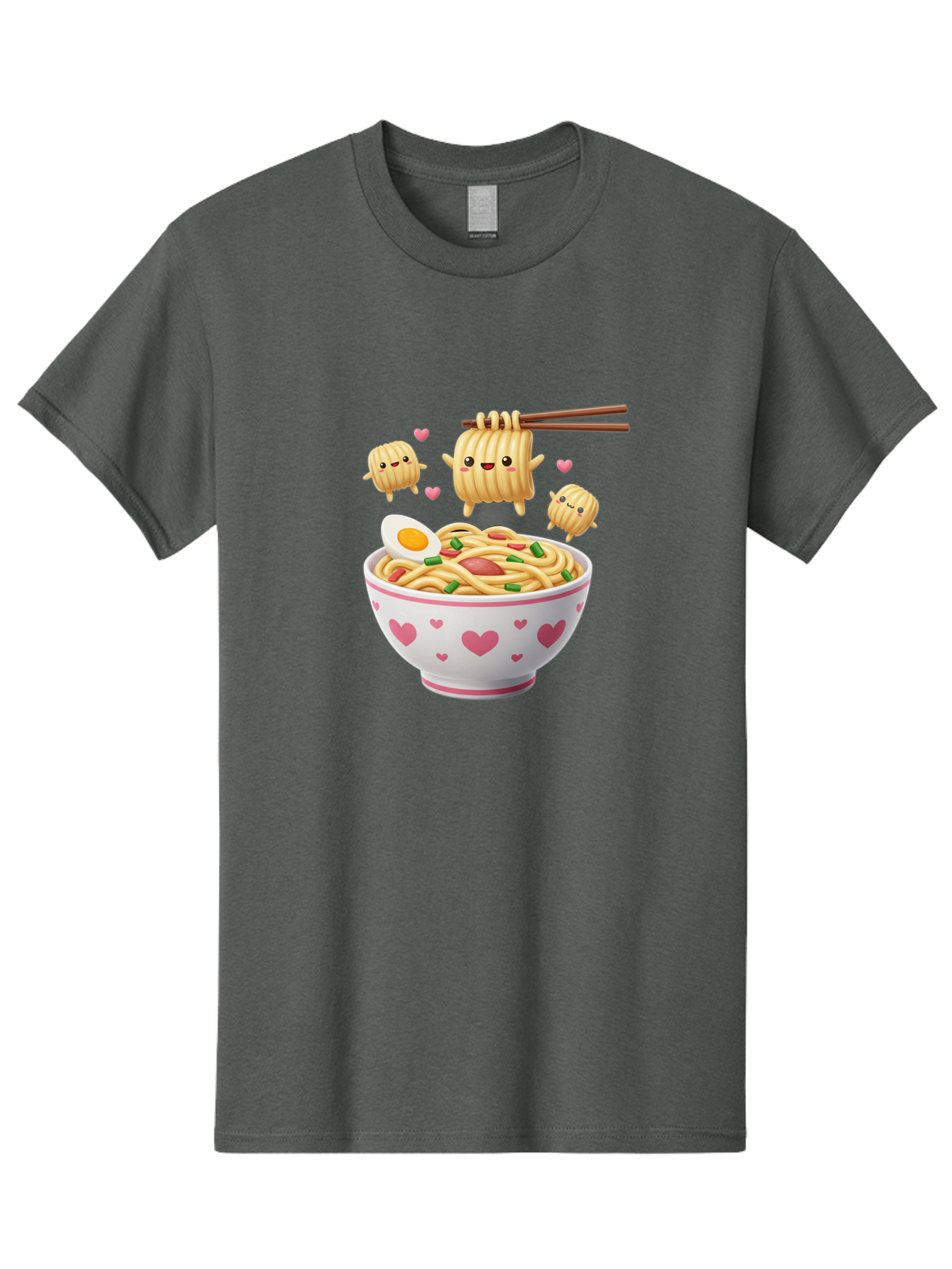 Ramen-Noodles-5 Men'S Graphic Tee, 100% Cotton, Comfortable Casual Summer Wear, Machine Washable, Cartoon Noodles, Happy Faces, Heart Designs, Bowl Of Noodles, Ramen, Egg, Chopsticks, Animated Characters, Kawaii, Digital Art, Cartoon Food, Bab313