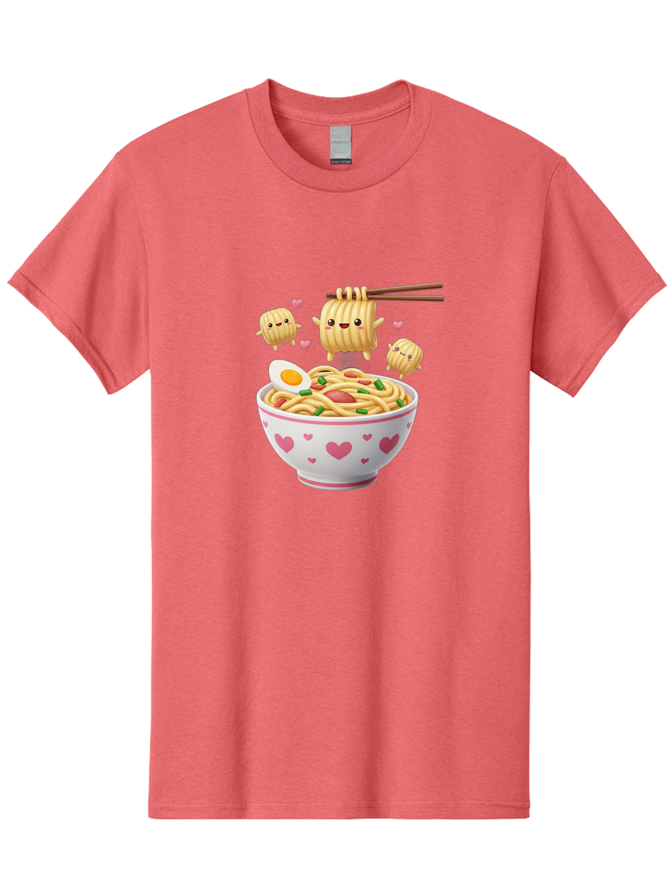 Ramen-Noodles-5 Men'S Graphic Tee, 100% Cotton, Comfortable Casual Summer Wear, Machine Washable, Cartoon Noodles, Happy Faces, Heart Designs, Bowl Of Noodles, Ramen, Egg, Chopsticks, Animated Characters, Kawaii, Digital Art, Cartoon Food, Bab313